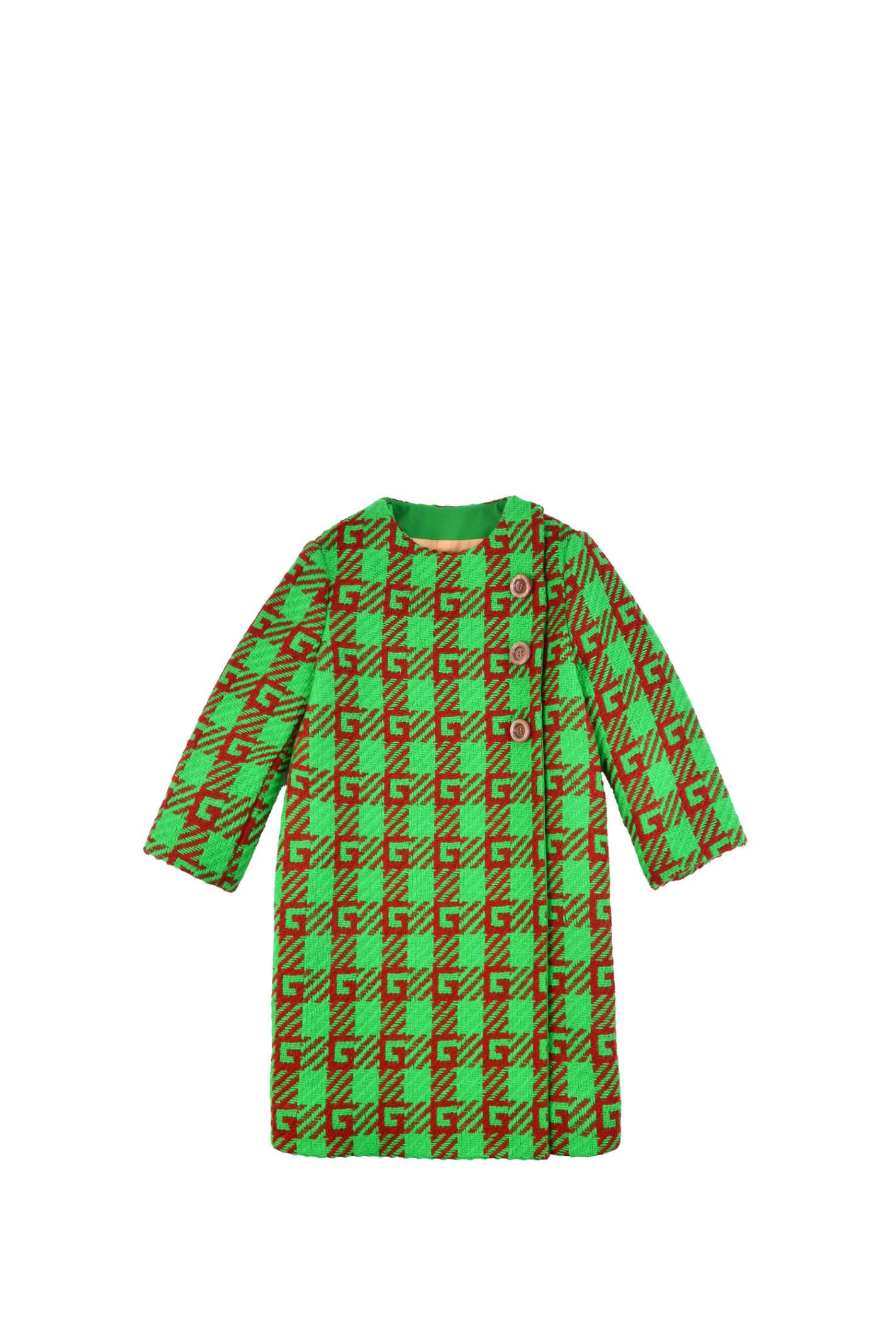 Gucci Check Wool Coat With Square G