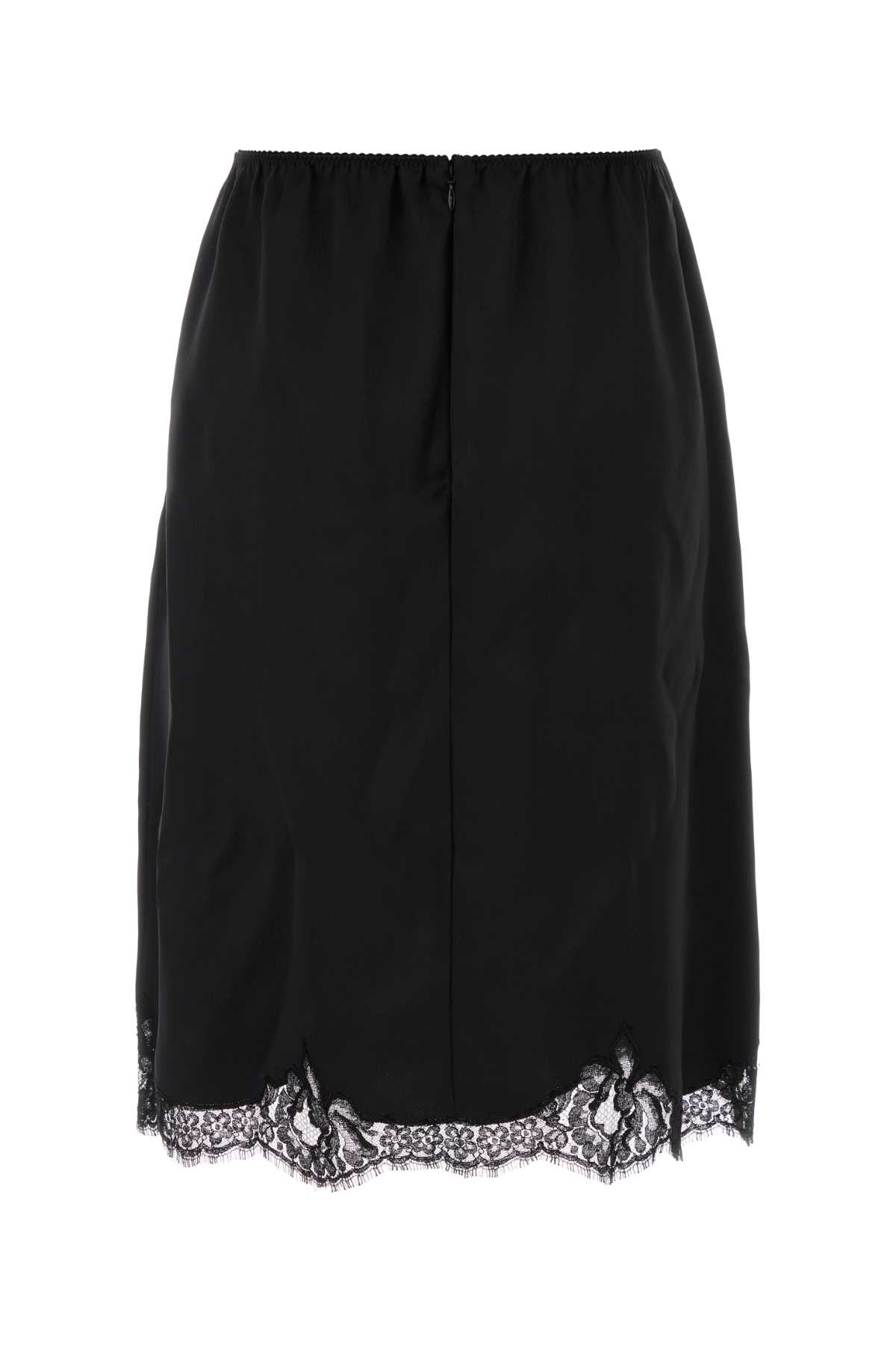 Dolce & Gabbana Satin Skirt Featuring Lace Trim And Elastic Waistband In Black