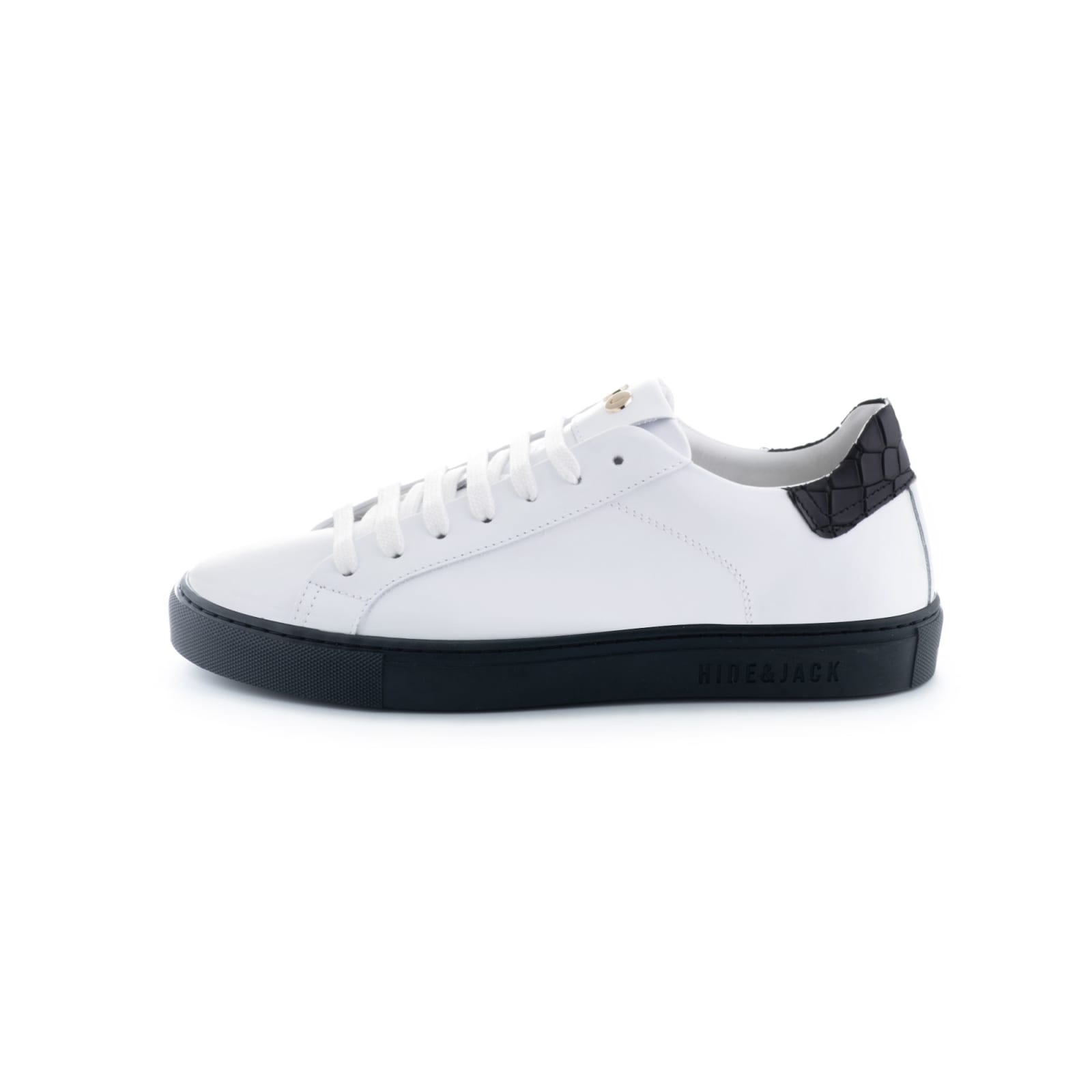 Hide & Jack Sky Leather White And Spolier In Croco Printed Black And Black Sole