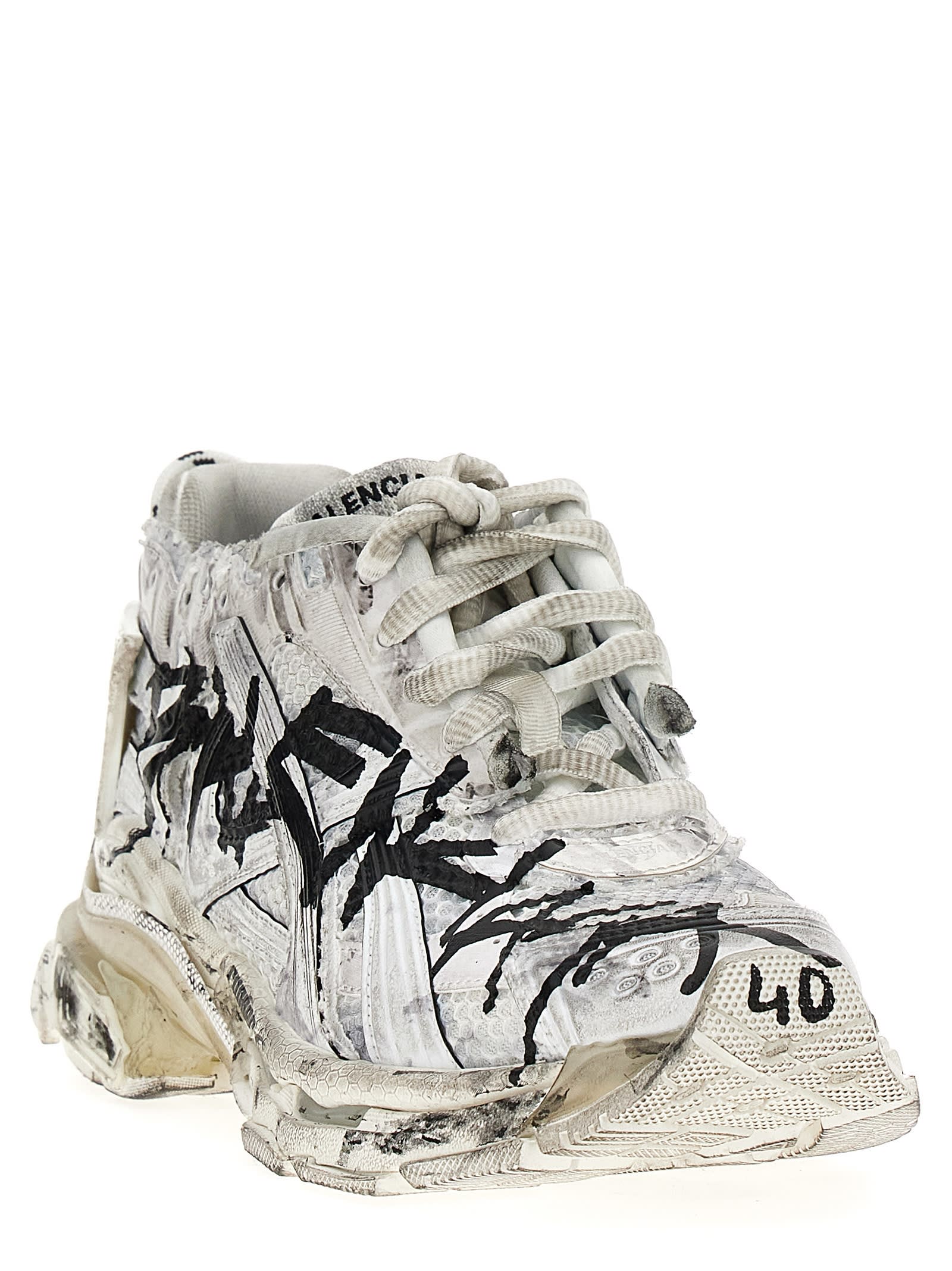 Shop Balenciaga Runner Graffiti Sneakers In White/black