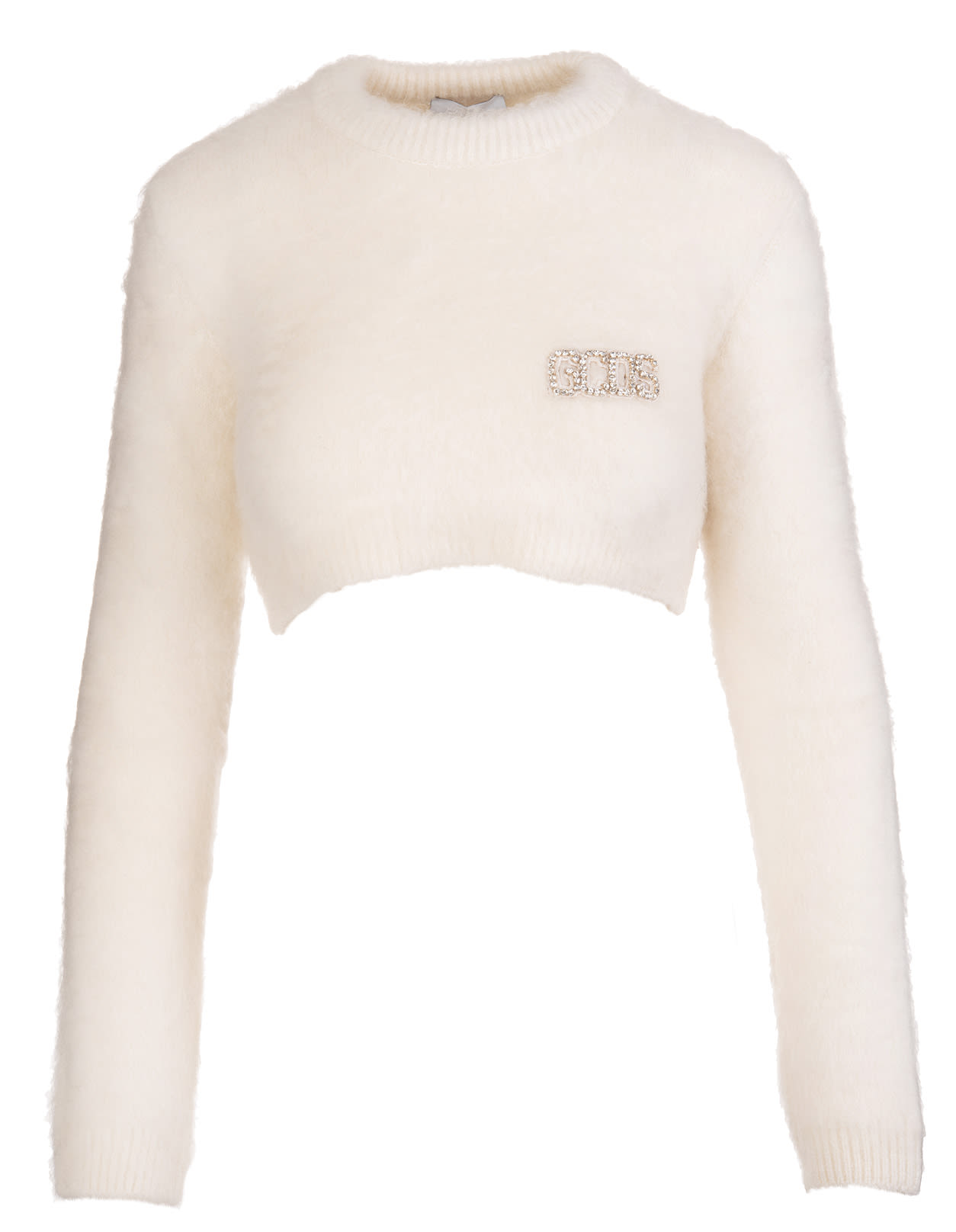 GCDS Woman White Mohair Blend Sweater With Logo