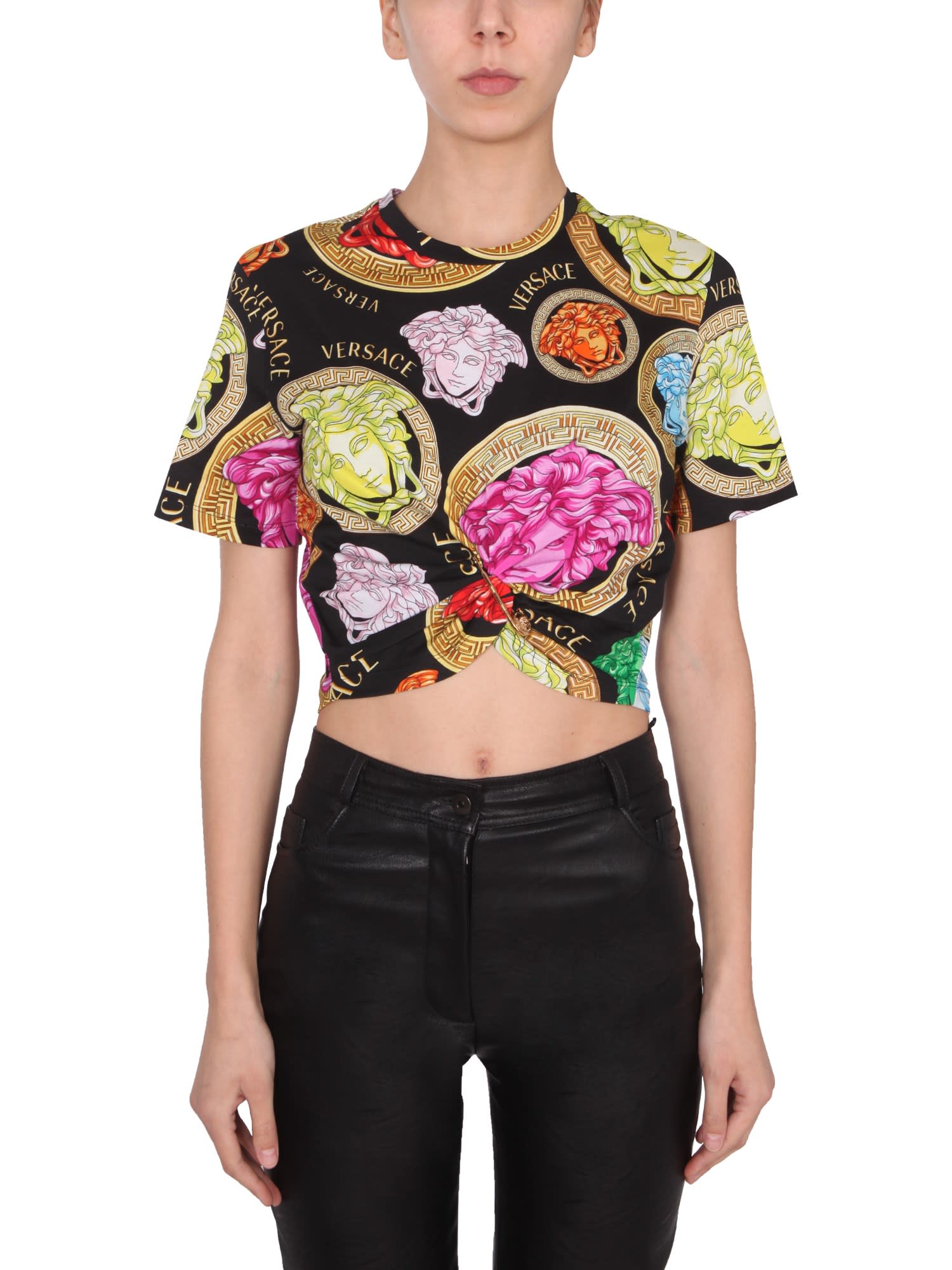 Versace T-shirts CROPPED T-SHIRT WITH SAFETY PIN