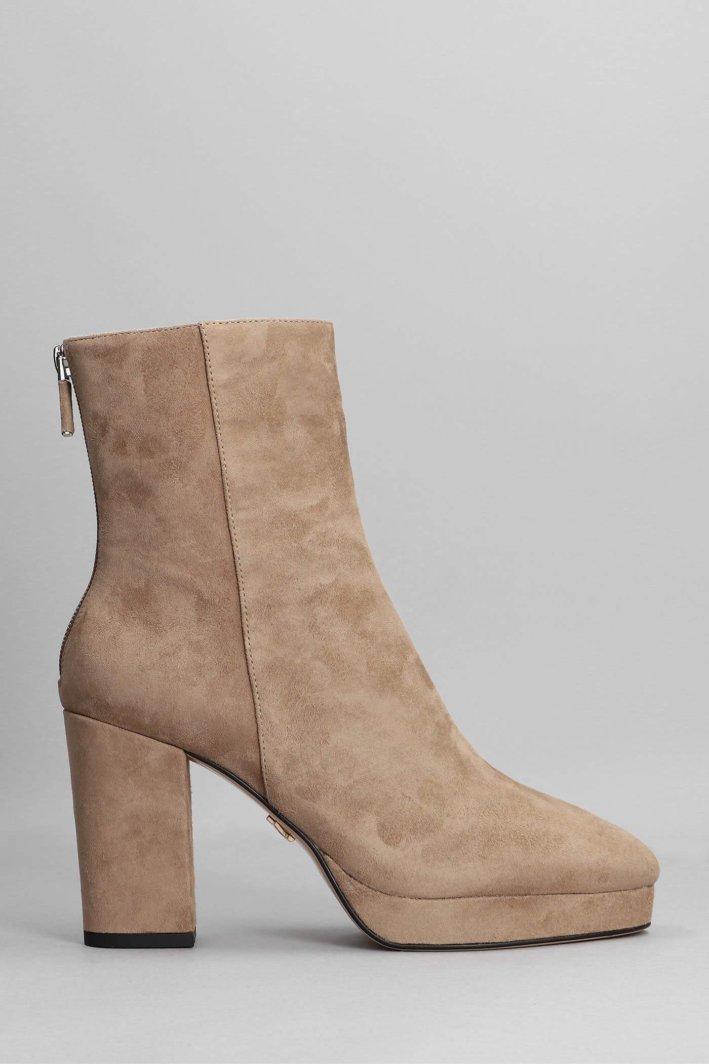 Lola Cruz High Heels Ankle Boots In Taupe Suede