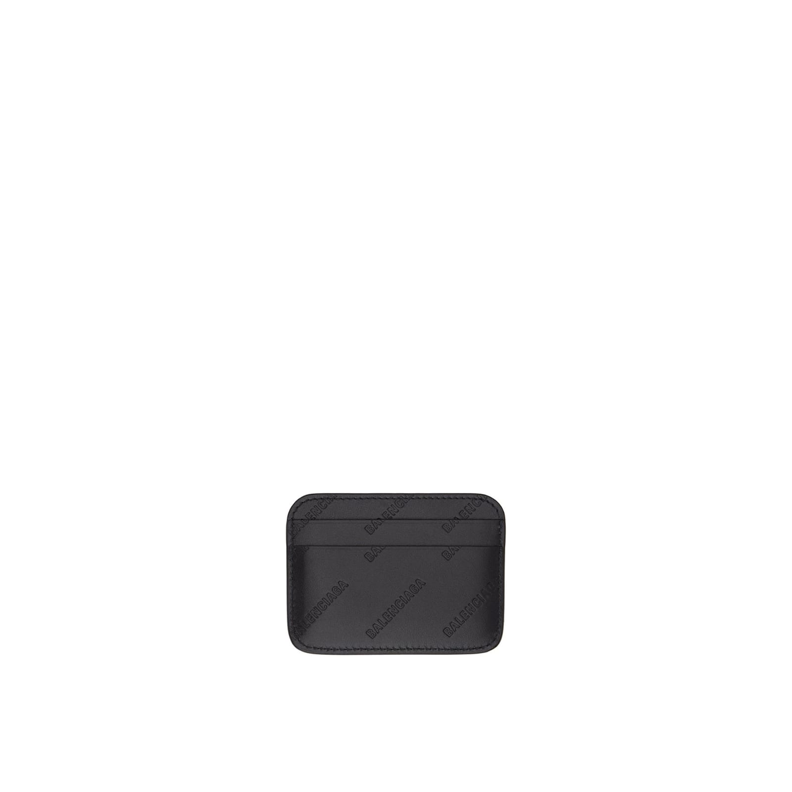 Shop Balenciaga Leather Logo Card Holder In Black