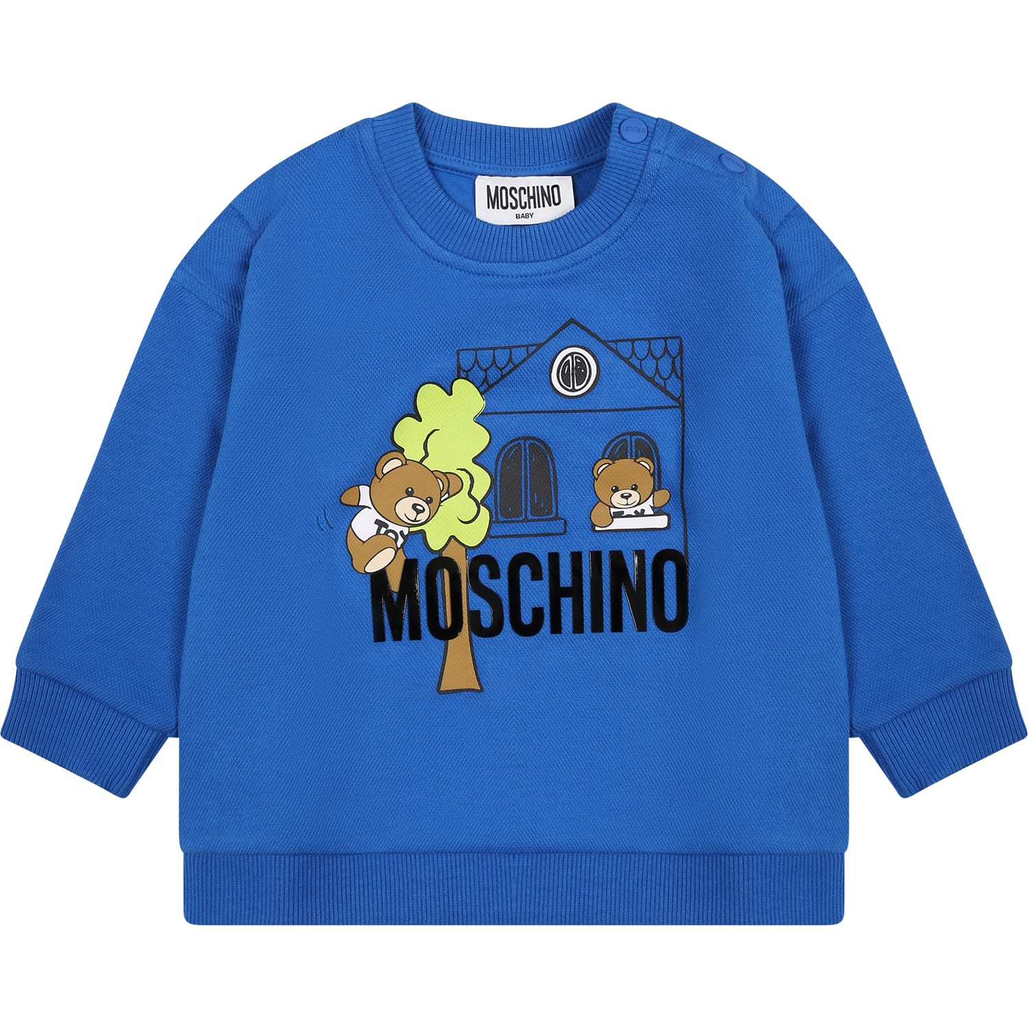 Moschino Kids' Blue Sweatshirt For Baby Boy With Teddy Bears And Logo