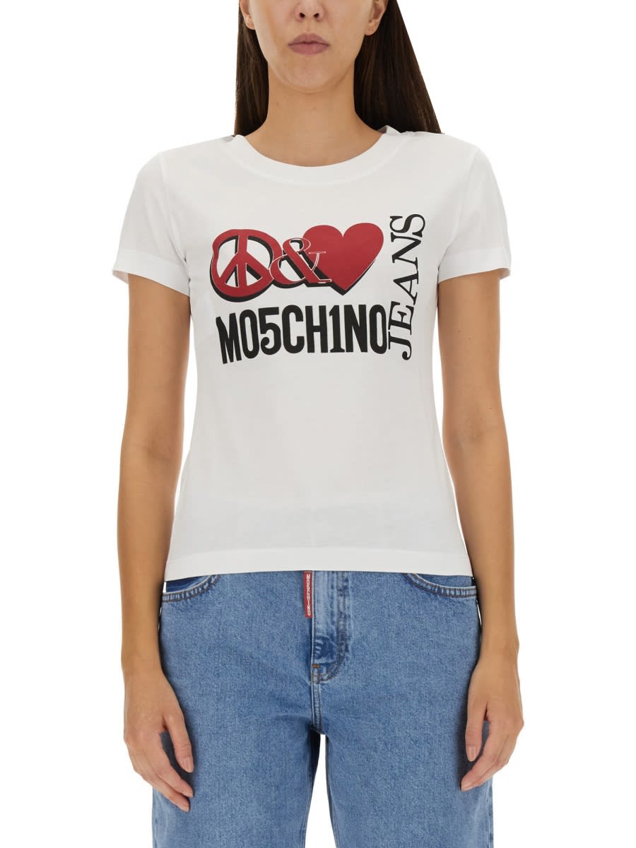 Shop M05ch1n0 Jeans Peace & Love T-shirt In White