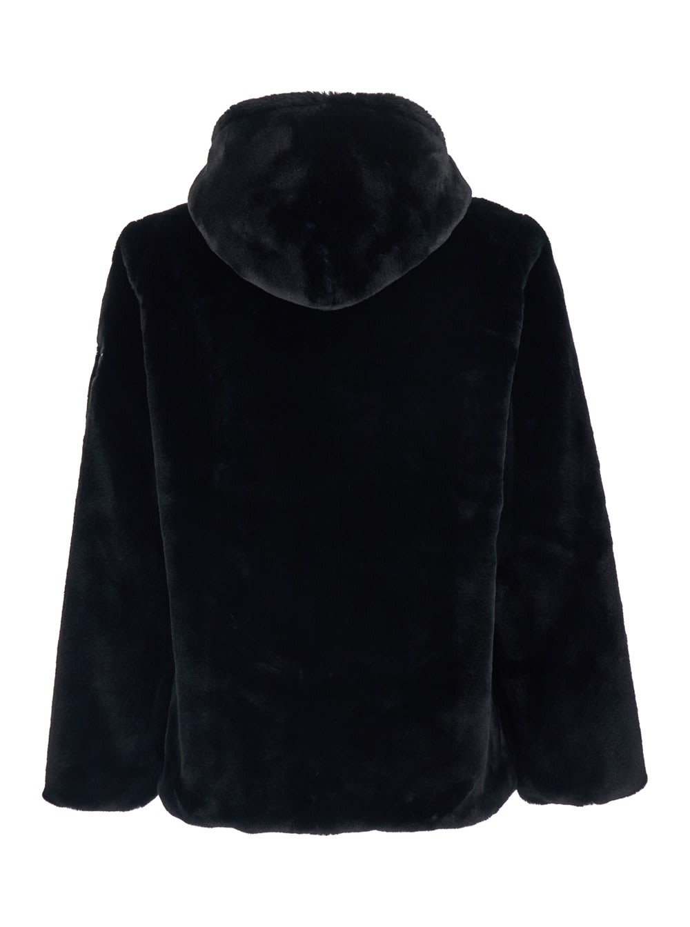 Tatras Black Hooded Jacket With Drawstring And Logo Patch On The Sleeve In Faux Fur Man In Black