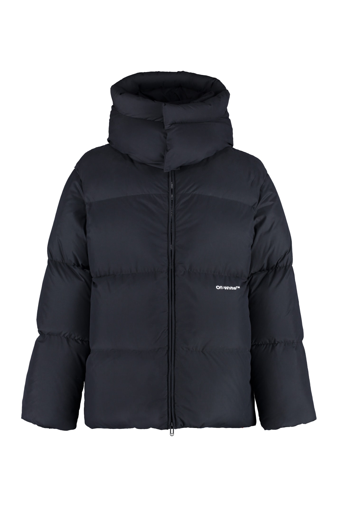 Shop Off-white Hooded Full-zip Down Jacket In Black