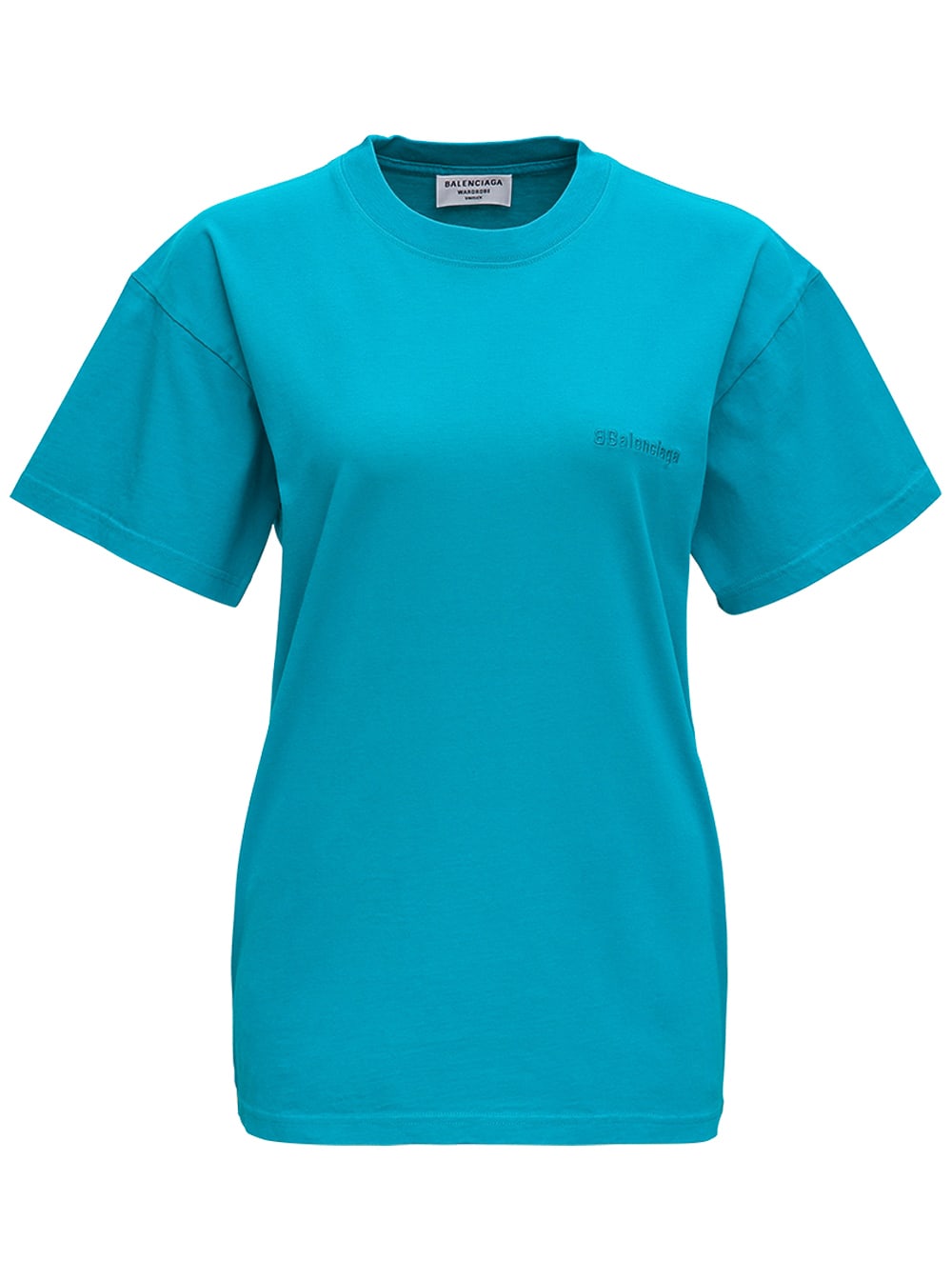 Balenciaga Light Blue Jersey T-shirt With Logo