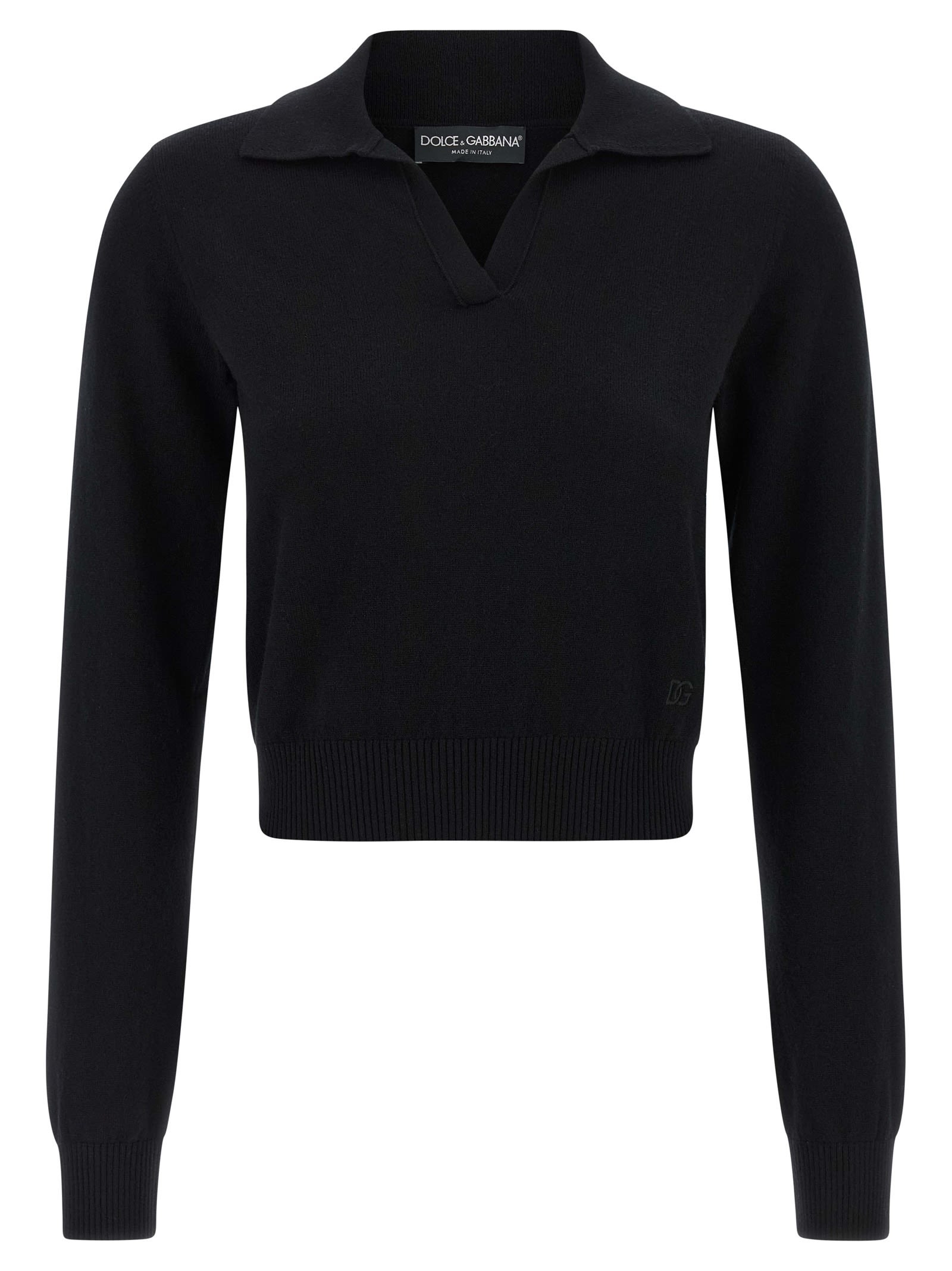 Dolce & Gabbana Polo-style Cashmere Sweater With V-neck In Black