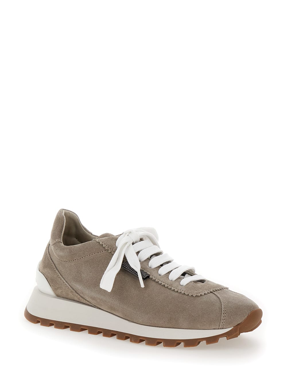 Shop Brunello Cucinelli Beige Low Top Sneakers With Rubber Sole In Suede Woman