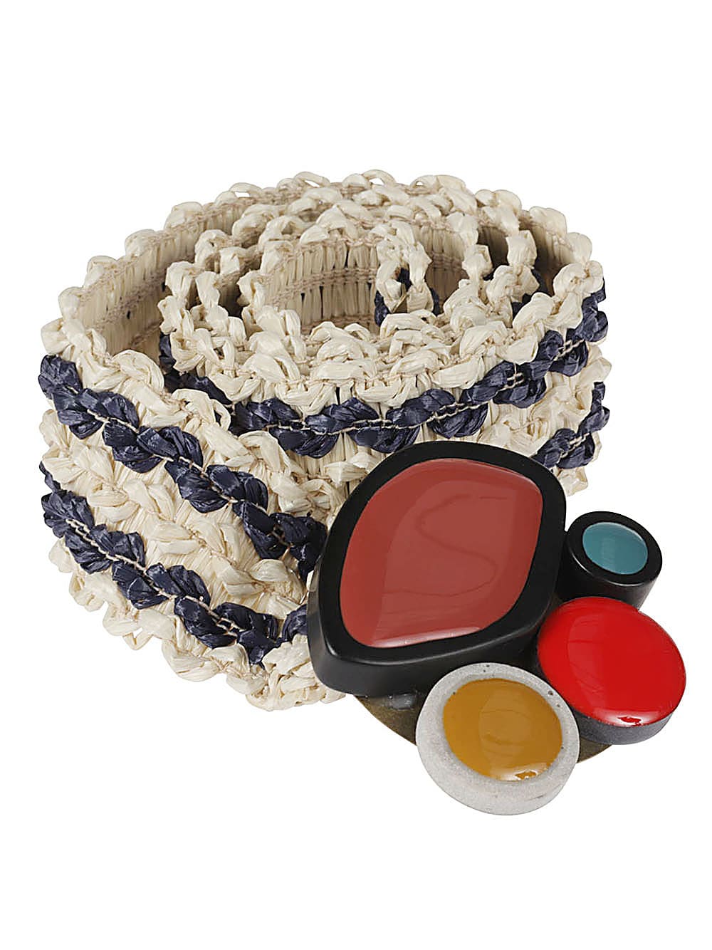 Exquisite J Striped Raffia Belt In Neutral