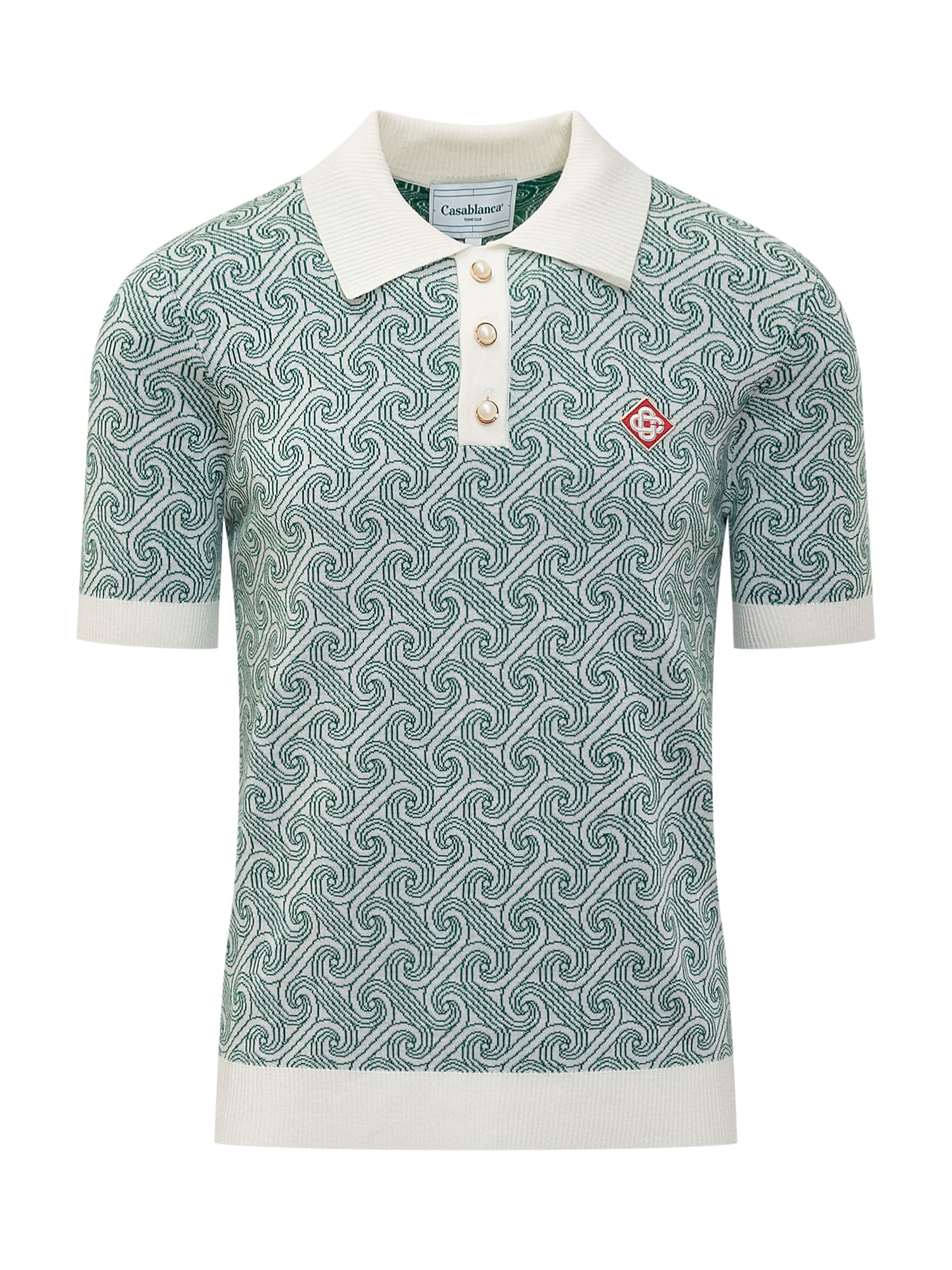 Shop Casablanca Jacquard Monogram Polo In Bianco