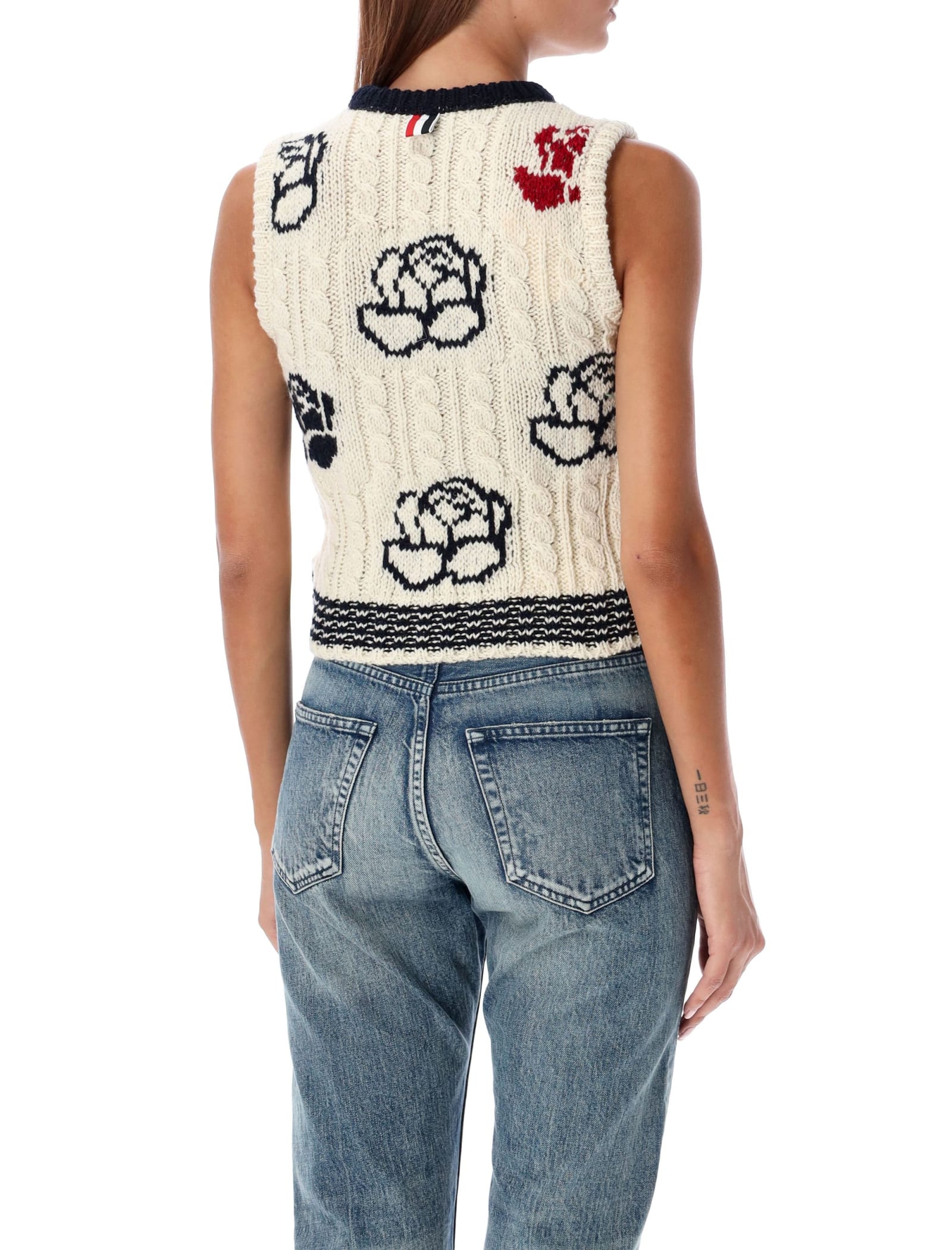 Shop Thom Browne Cropped Rose Intarsia Knit In White