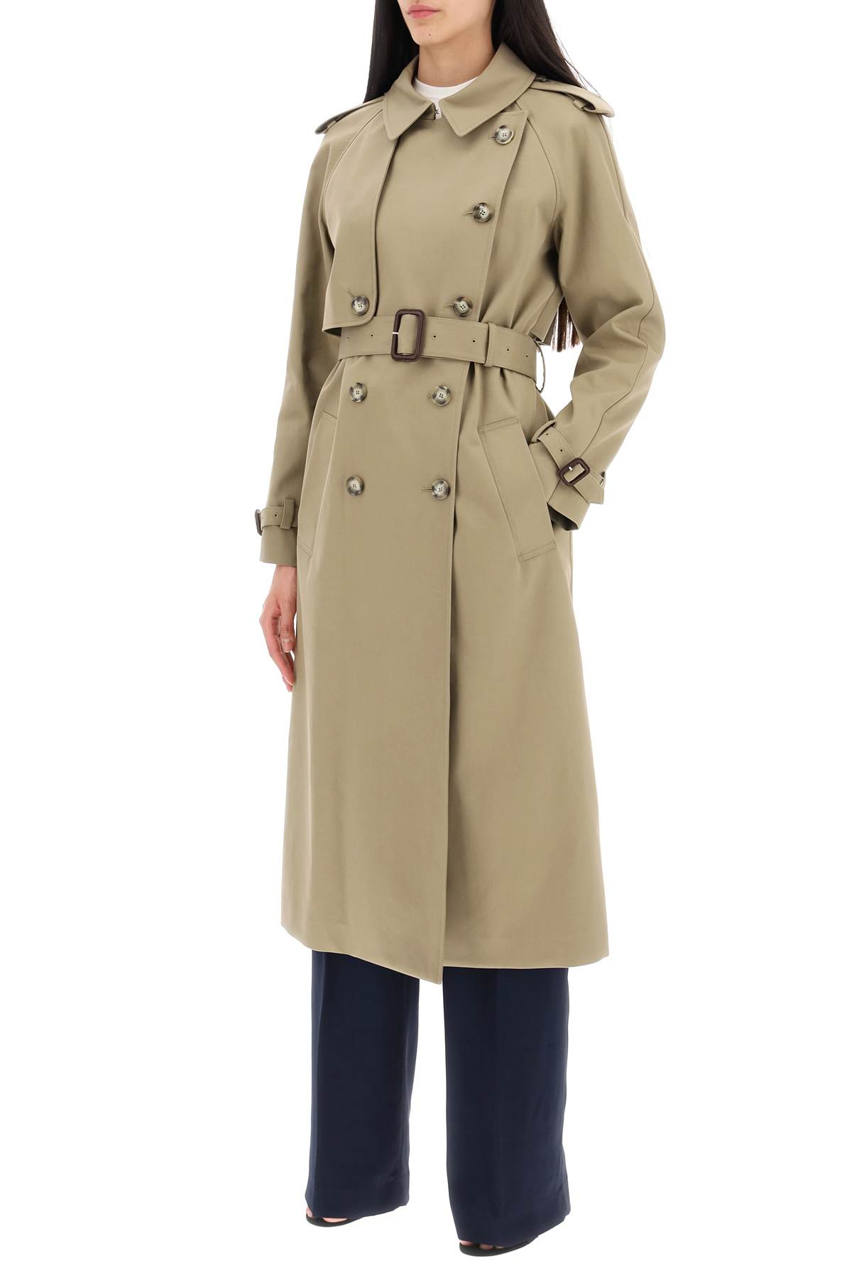 Shop Stella Mccartney Sustainable Cotton Double-breasted Trench In Olive (khaki)