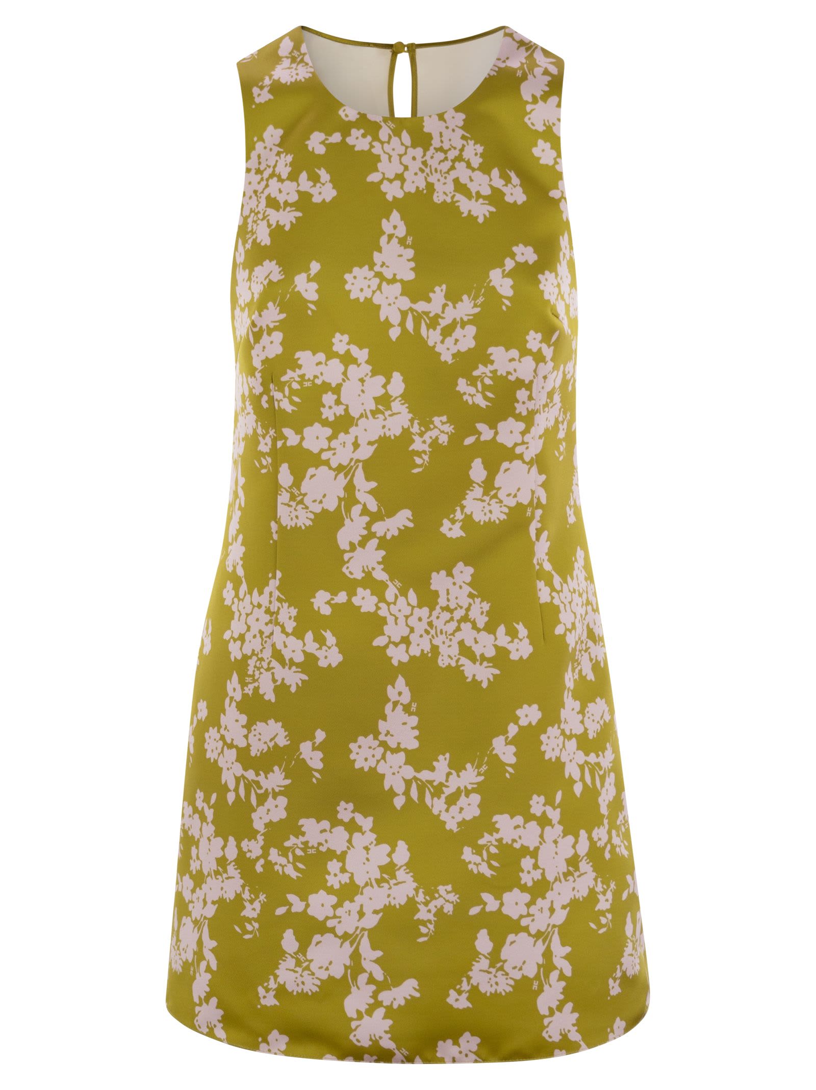 Elisabetta Franchi Printed Duchesse And Tulle Dress In Yellow