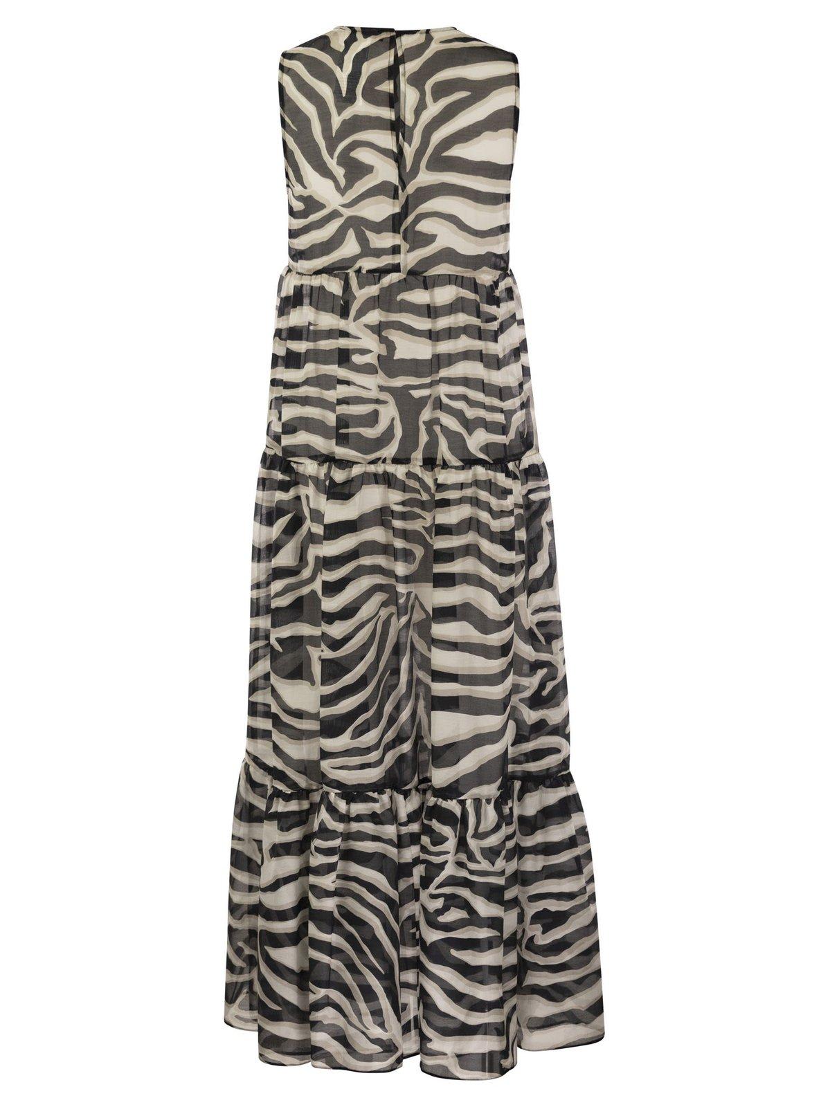 Shop Max Mara Zebra Printed Crewneck Sleeveless Dress