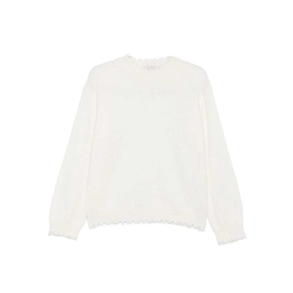 Antonelli Frayed-hem Round-neck Sweater In White