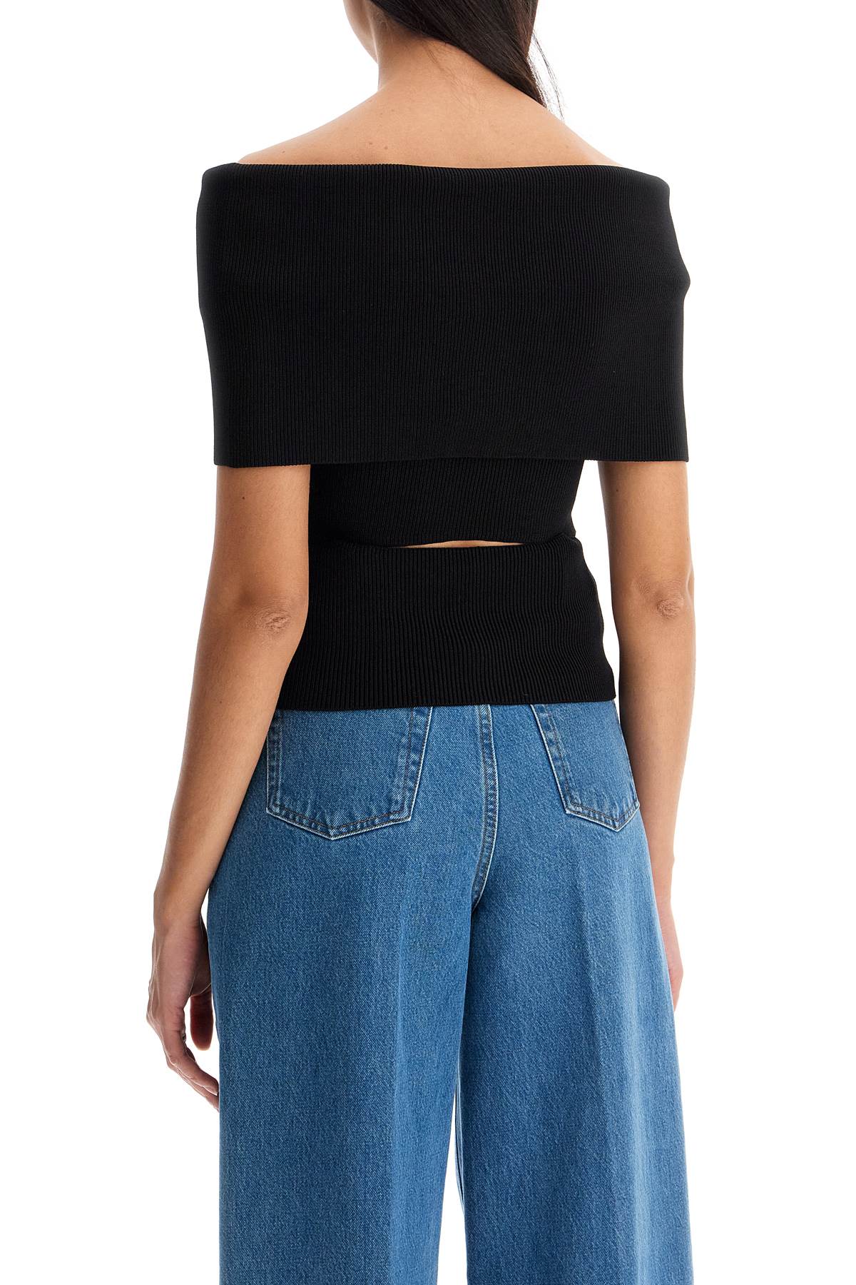 Shop Christopher Esber Ribbed Knit Off-shoulder In Black (black)