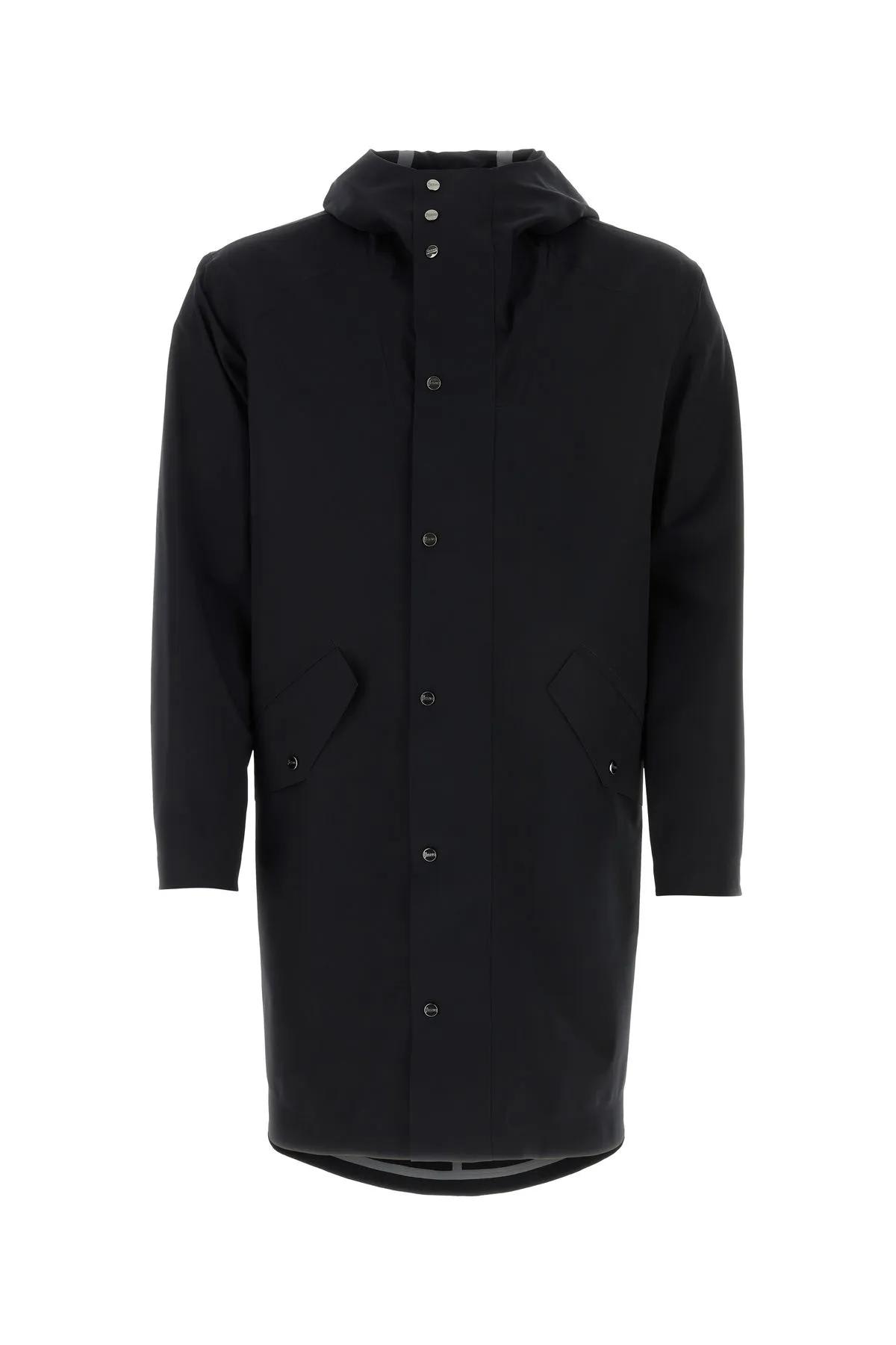 HERNO BLACK STRETCH NYLON OVERCOAT