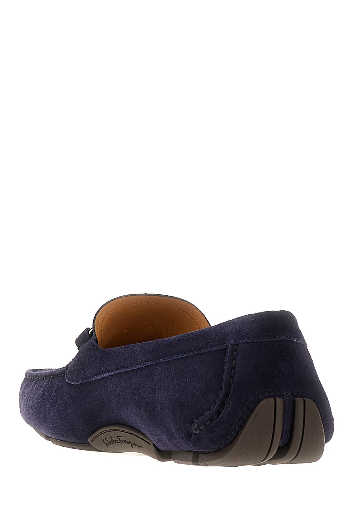 Shop Ferragamo Navy Blue Suede Loafers In 056