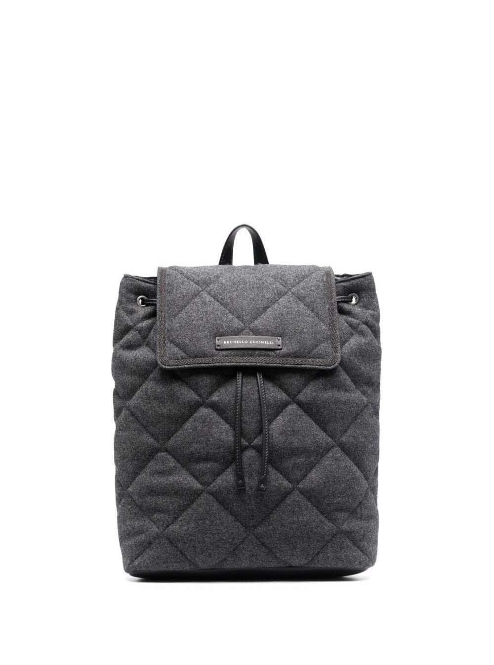 Brunello Cucinelli Grey Quilted Wool And Leather Backpack