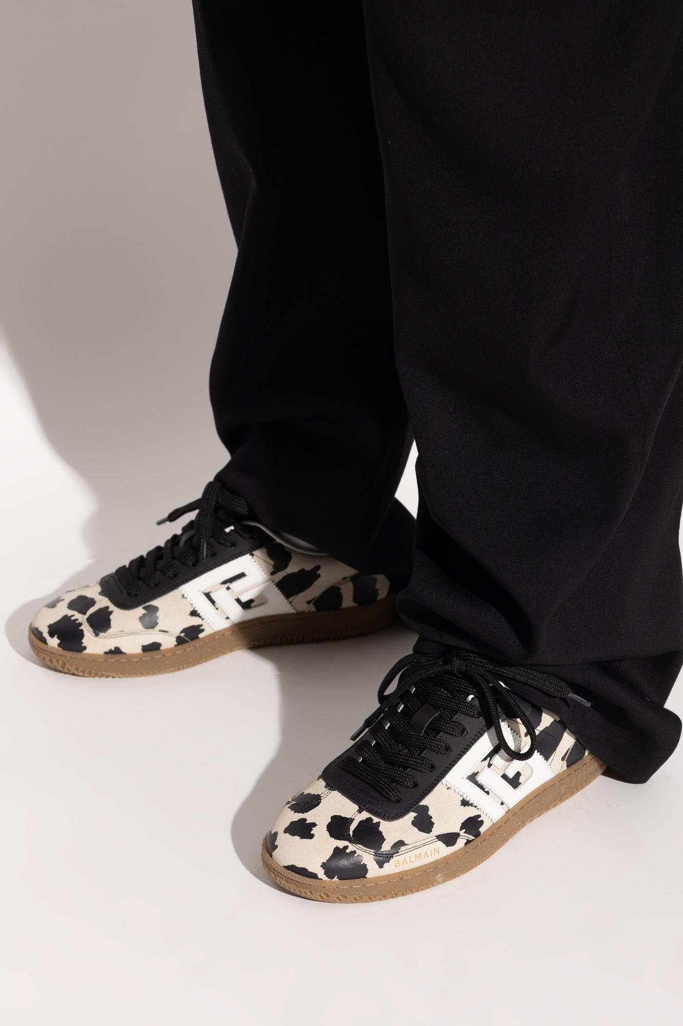 Balmain Swan Snow Leopard-print Suede Low-top Sneakers In Multi