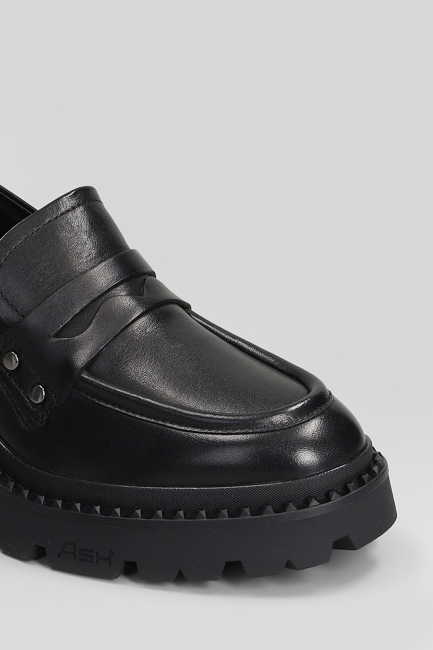 Ash Chunky Heel Leather Loafers With Penny Strap In Black