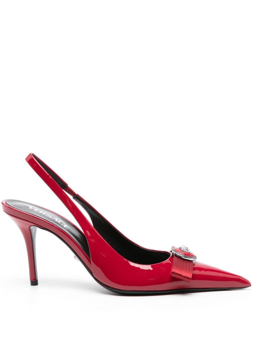 Shop Versace Sling Back T.85 Calf Leather In P Lipstick Red Palladium