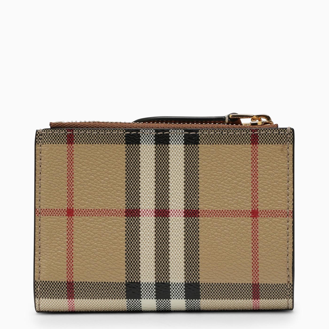 Shop Burberry Beige Small Wallet With Vintage Check Pattern In Coated Canvas In Neutrals