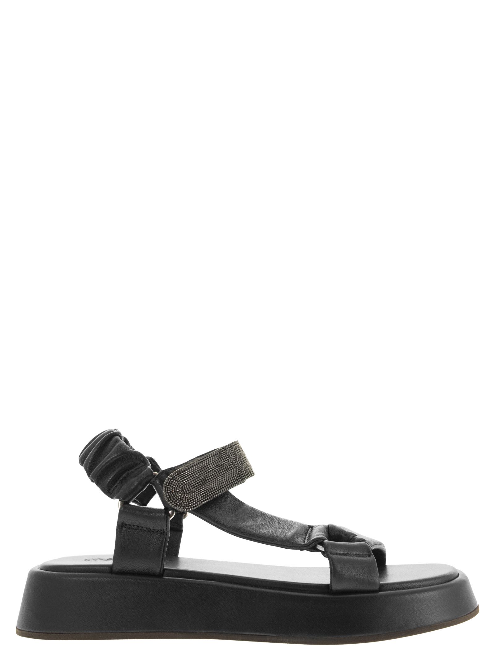 Brunello Cucinelli Soft Nappa Platform Sandals And Precious Strap