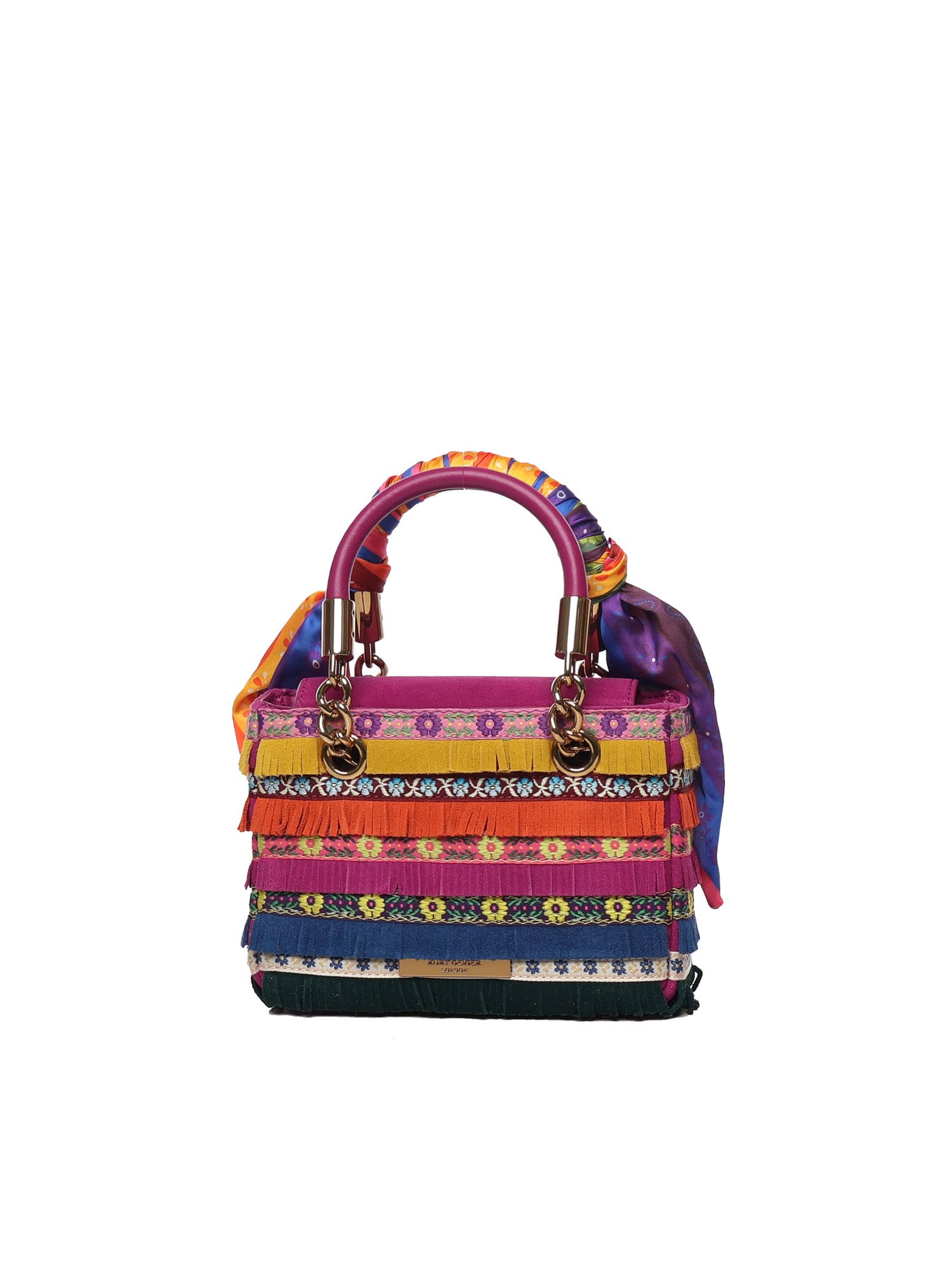 Kurt Geiger Mini Square Kensington Fringed Handbag In Multi