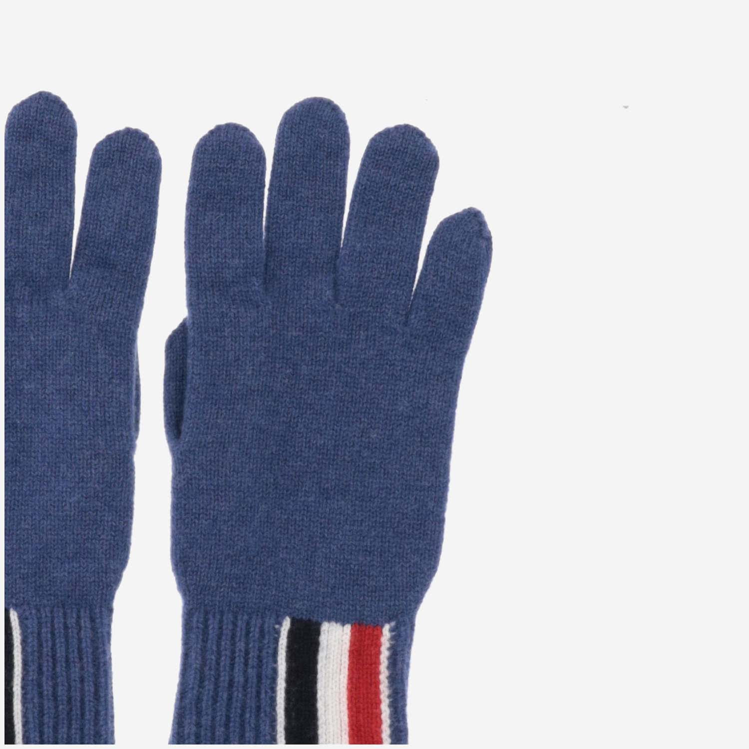Shop Thom Browne Wool Gloves With Tricolor Pattern In Blue