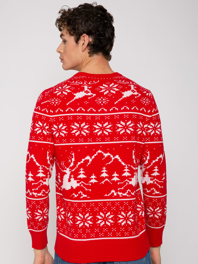 Mc2 Saint Barth Man Sweater Norwgian Style With Cortina Embroidery In Red