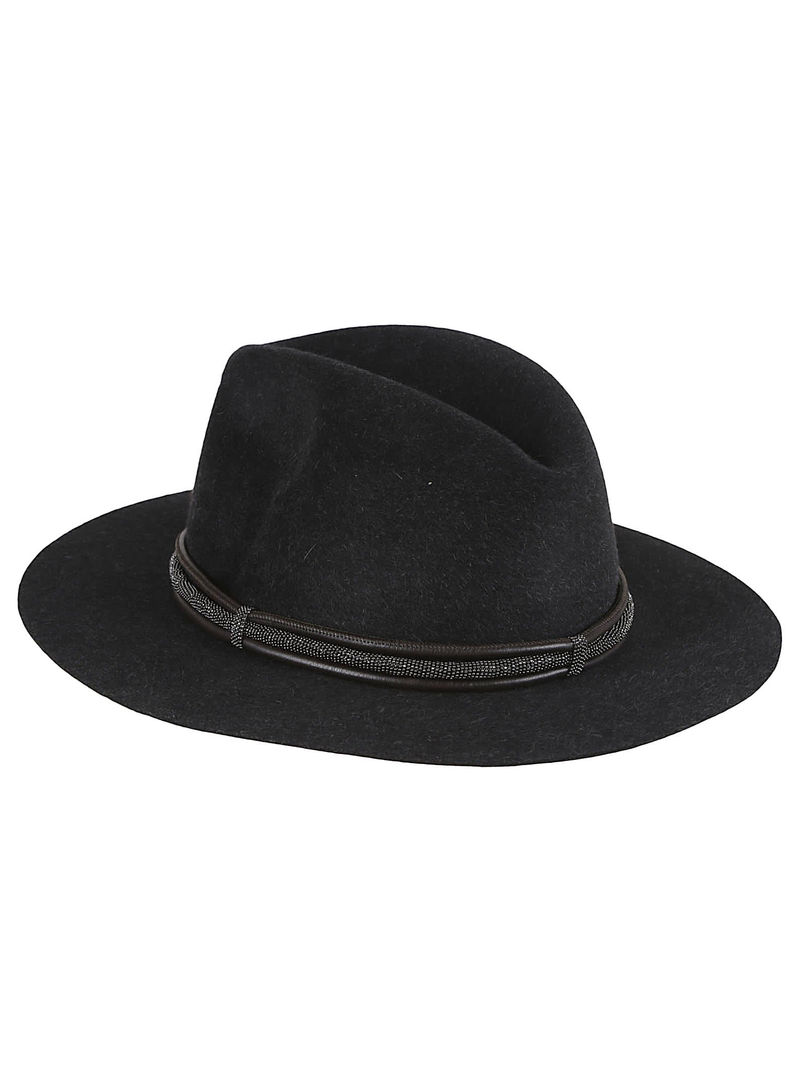 Brunello Cucinelli Leather Hat Featuring Jewel Embellishment In Black