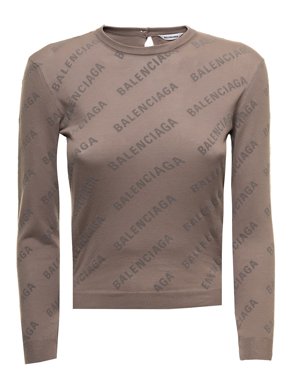 Taupe Top In Jacquard Knit With Allover Logo Pattern Balenciaga Woman
