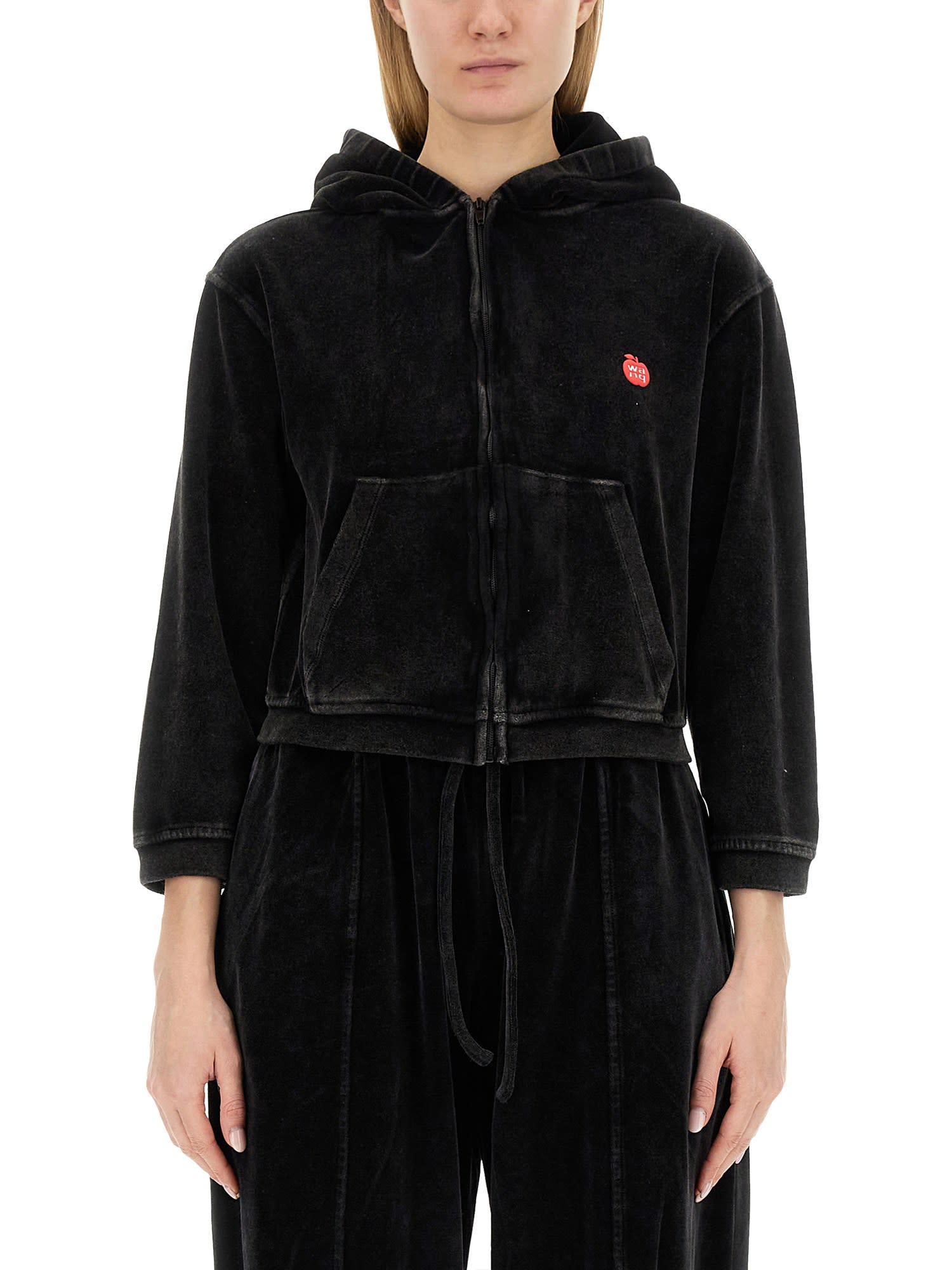 Alexander Wang T T By Alexander Wang Velour Sweatshirt In Nero