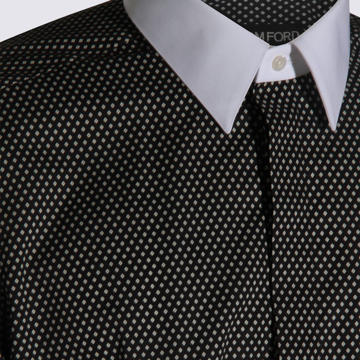 Tom Ford Cotton Shirt With Diamond Print And Contrast White Collar In Multi