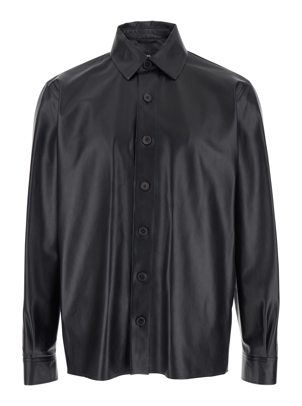 lush Black Shirt With Classic Collar And Contrasting Buttons In Leather Man