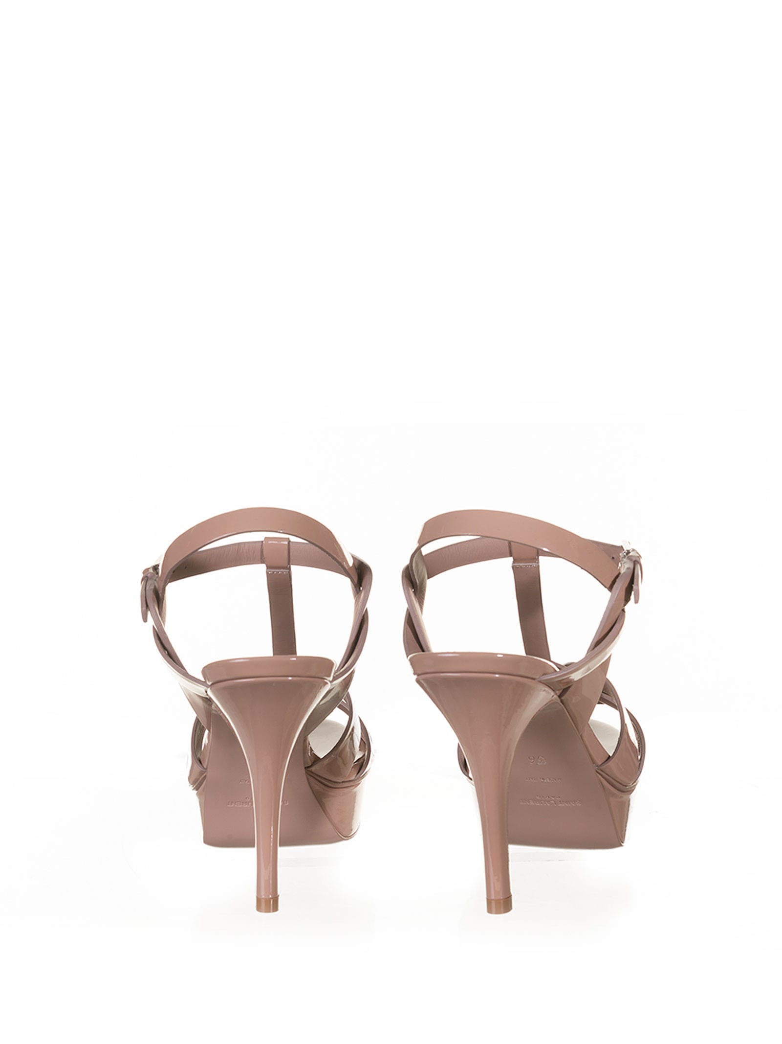Saint Laurent Tribute Leather T-strap Platform Sandals In Nude
