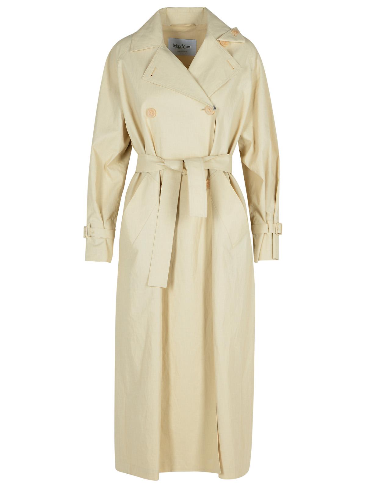 Max Mara Double-breasted Ivory Trench Coat With Belted Waist In Beige