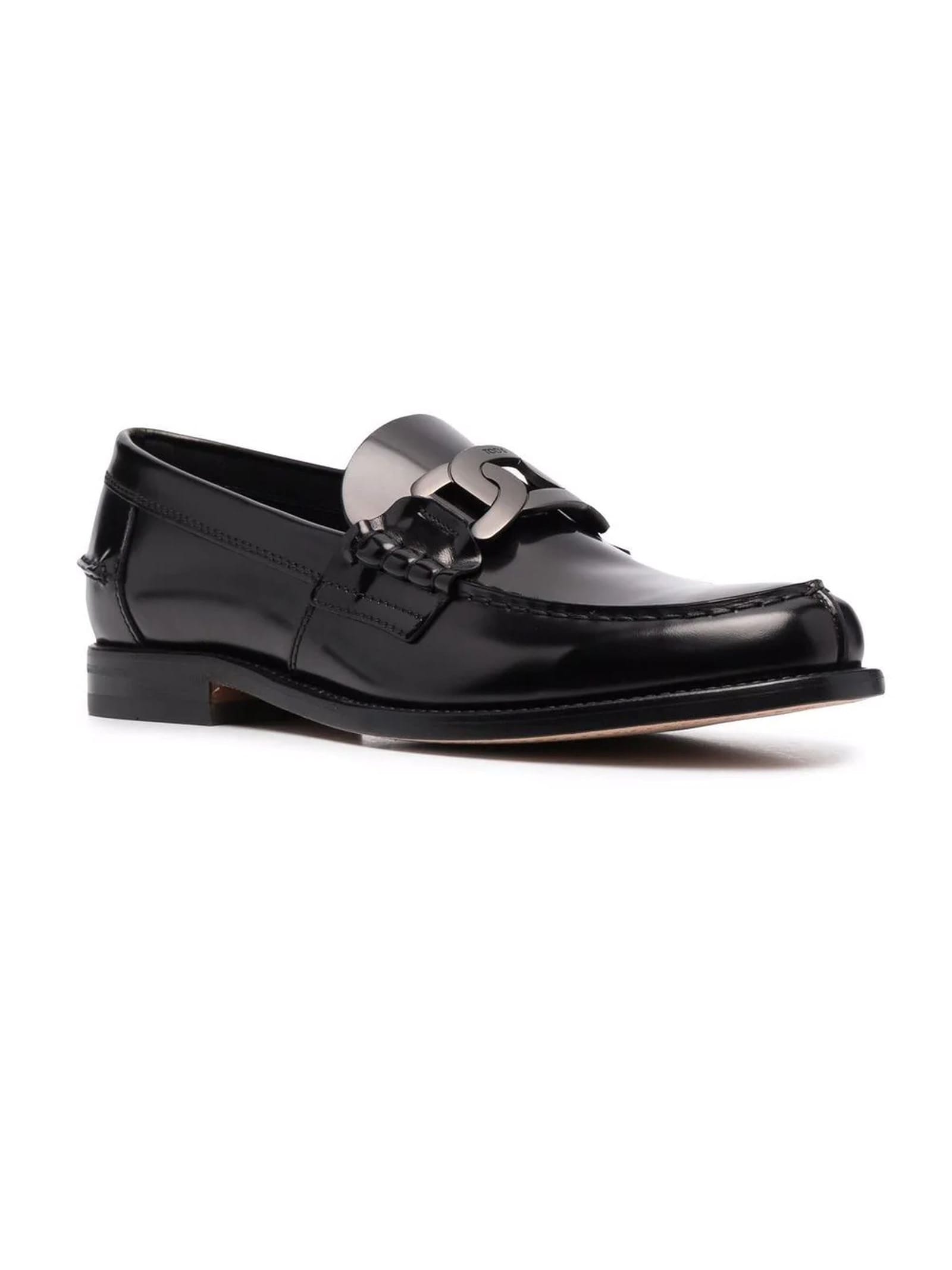 Shop Tod's Black Semi-shiny Leather Loafers