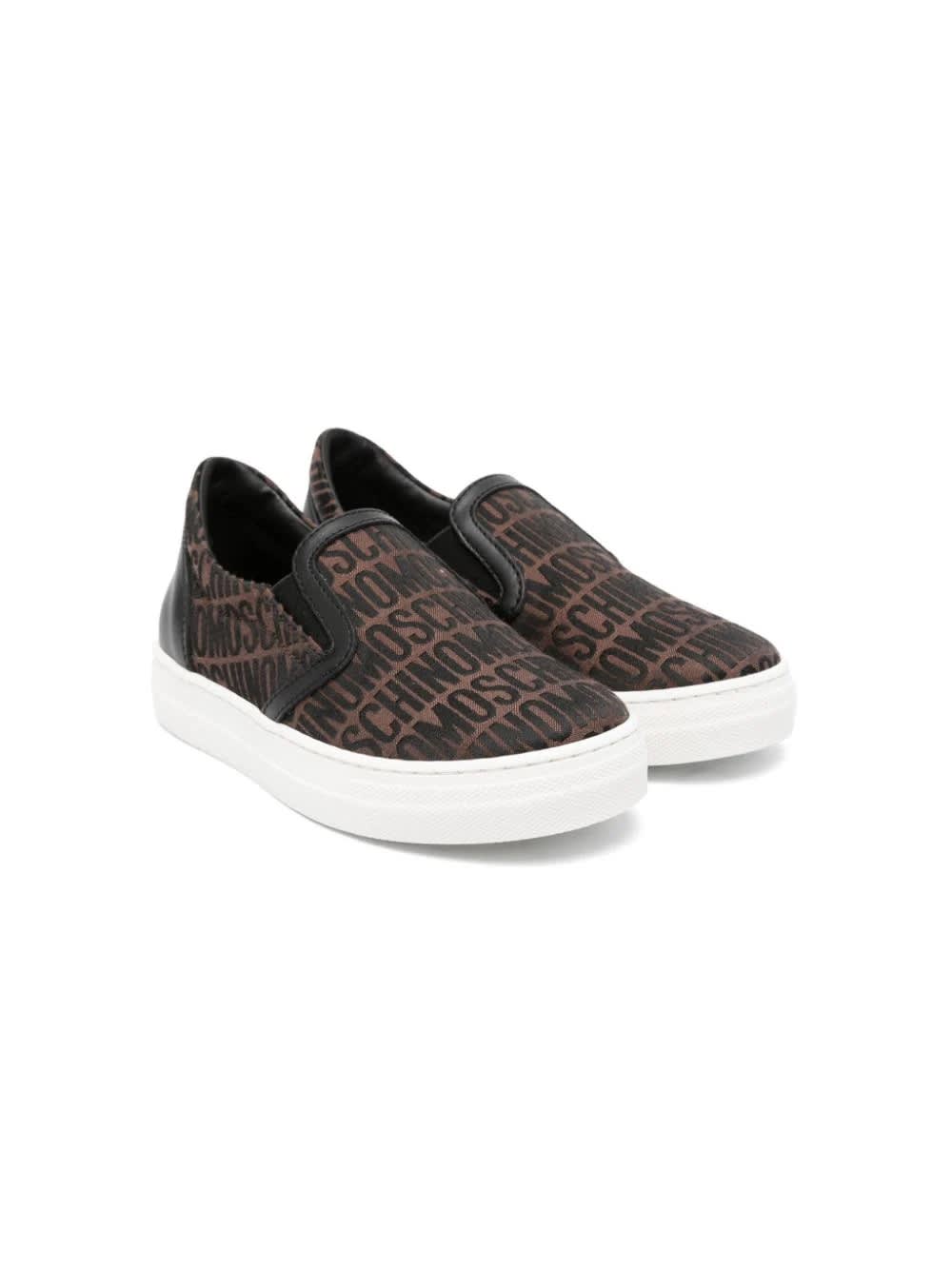 Shop Moschino Sneakers With Embroidery In Brown