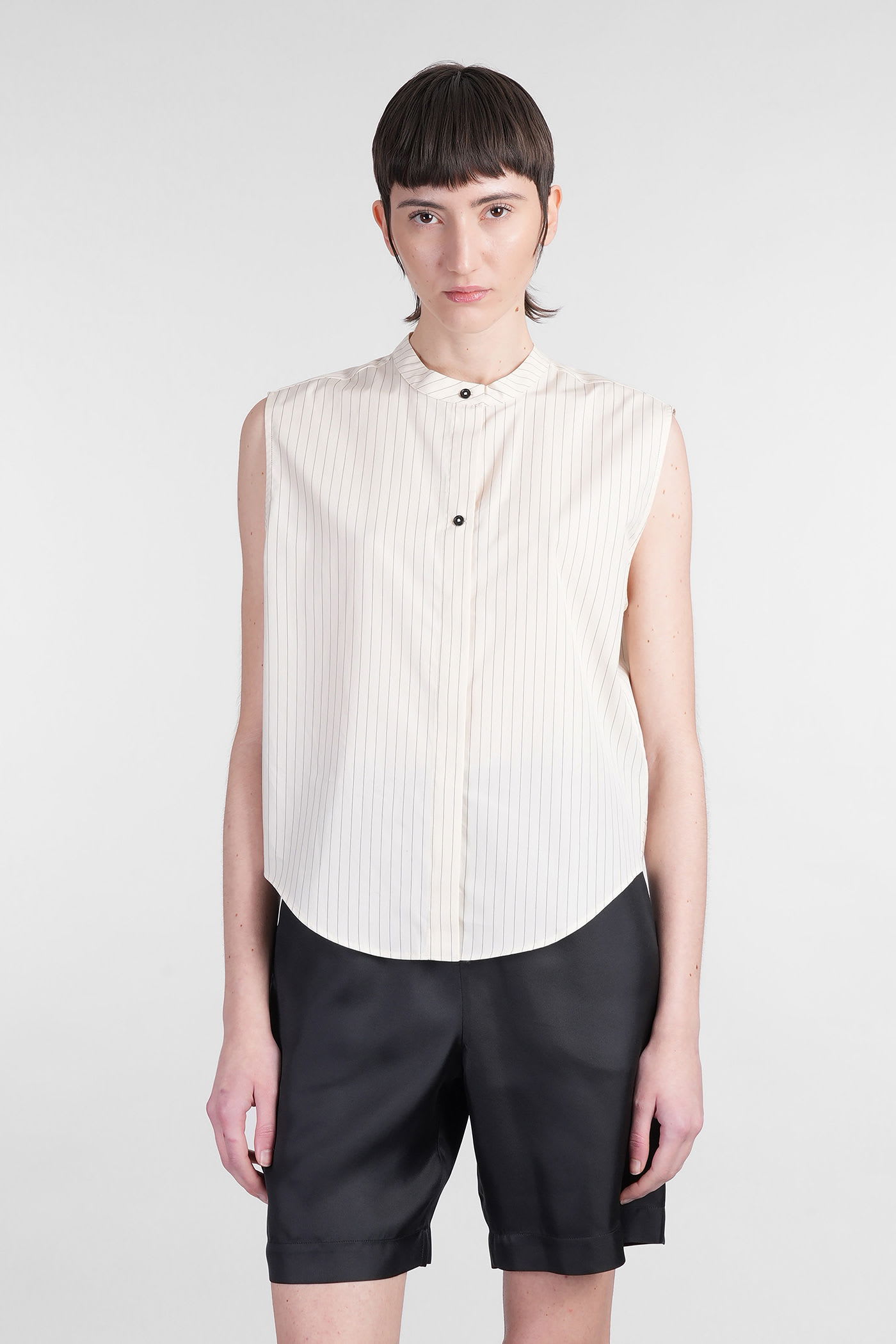 Loulou Studio Hale Stripes Shirt In Beige Cotton