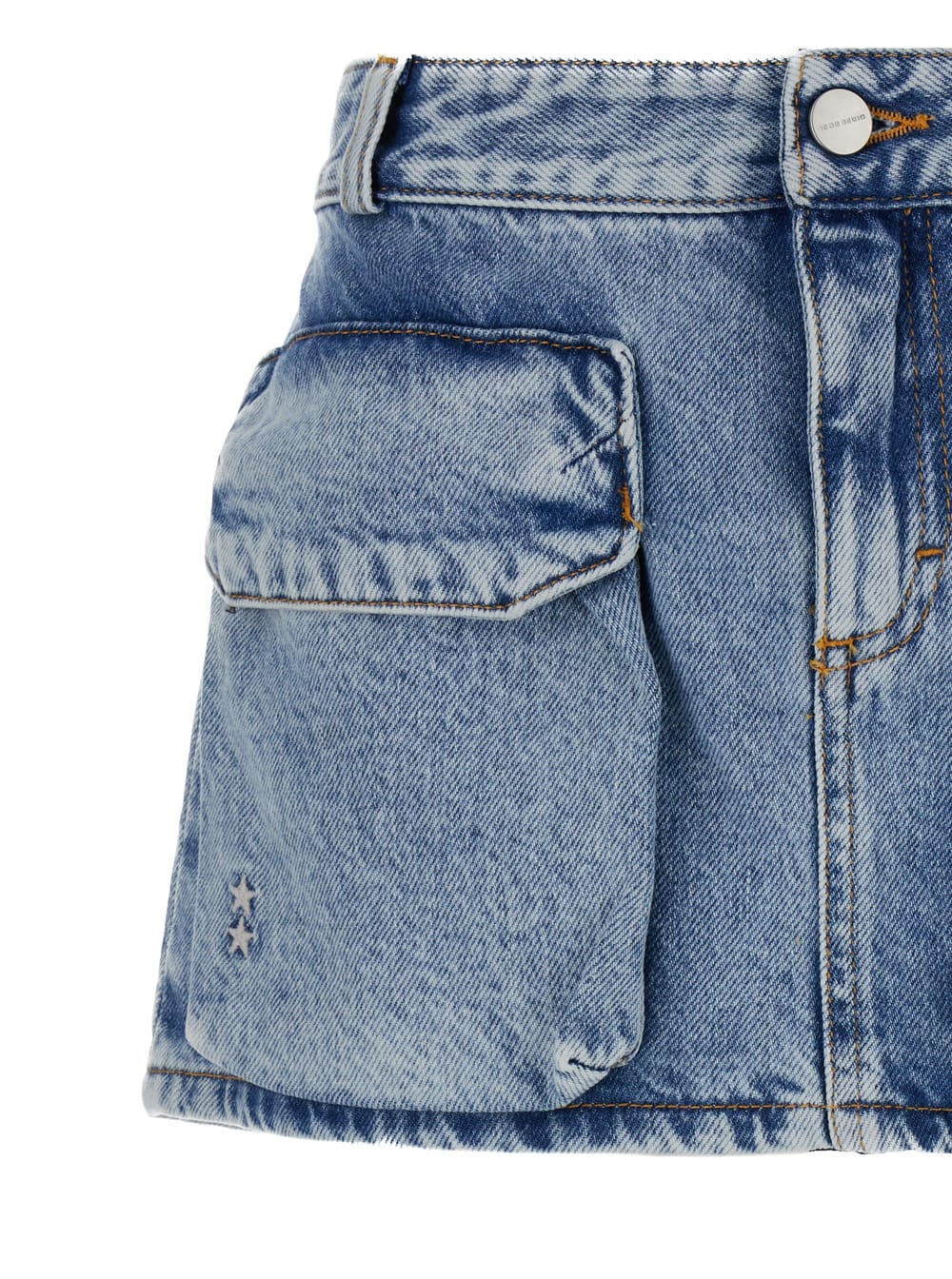 Shop Icon Denim Gio Mini Blue Skirt With Patch Pockets In Cotton Denim Woman