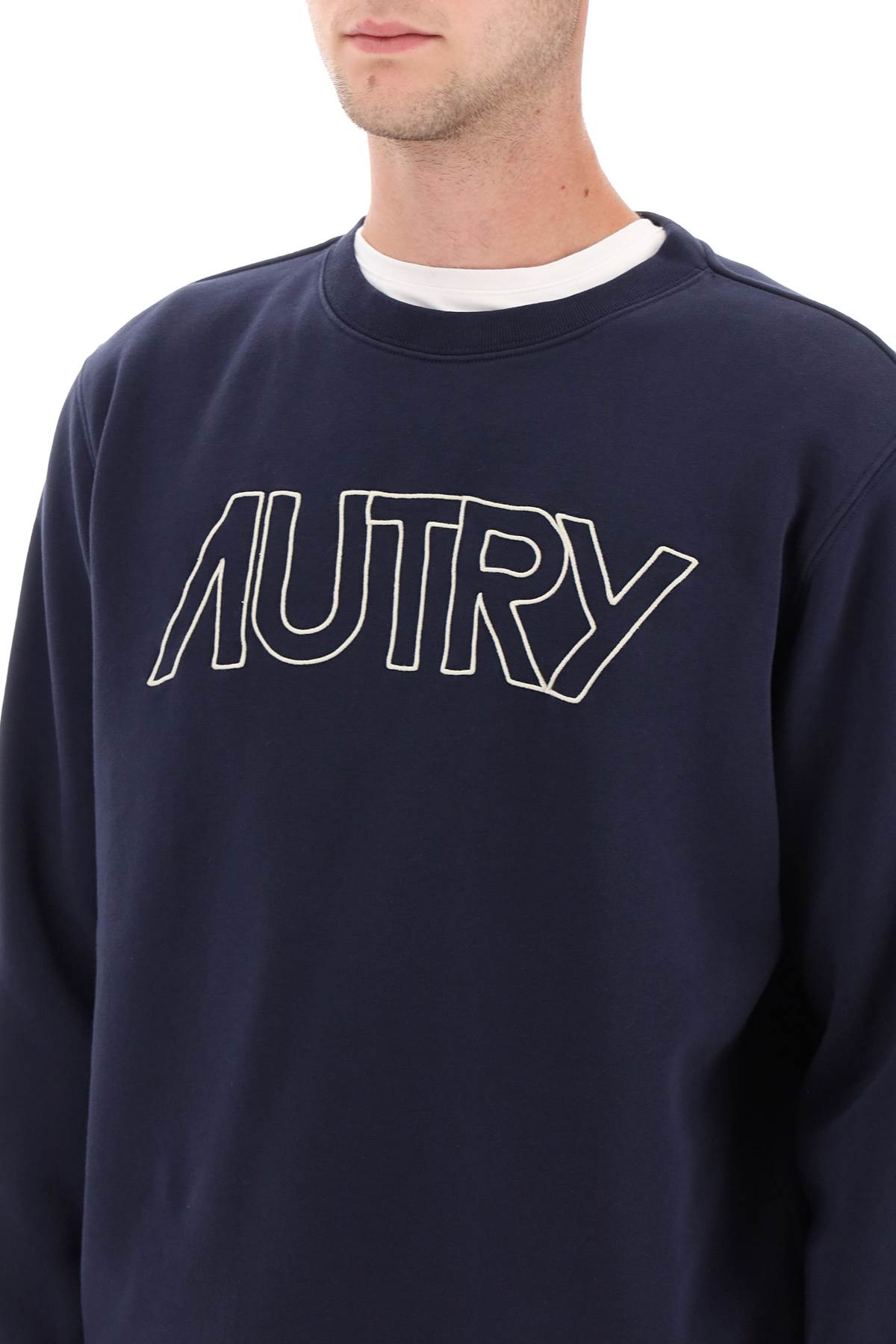Shop Autry Crew-neck Sweatshirt With Logo Embroidery In Blue