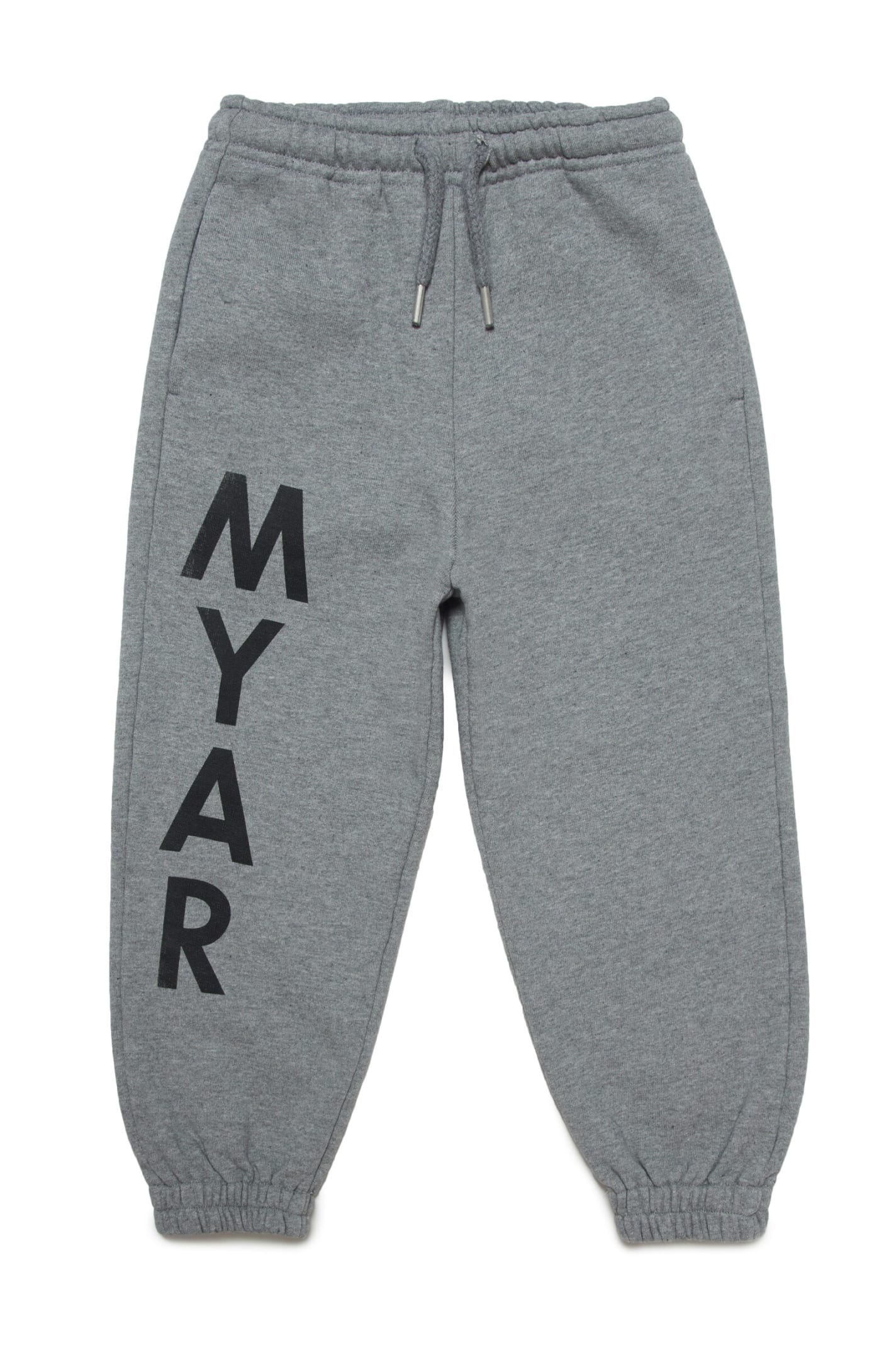 MYAR MYP5U TROUSERS MYAR DEADSTOCK GREY PLUSH JOGGER TROUSERS WITH VERTICAL LOGO