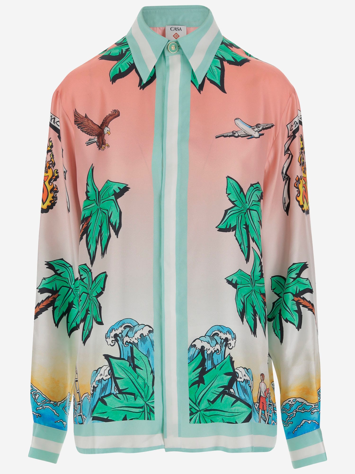 Casablanca Shirt In Pure Silk With Graphic Print In Red