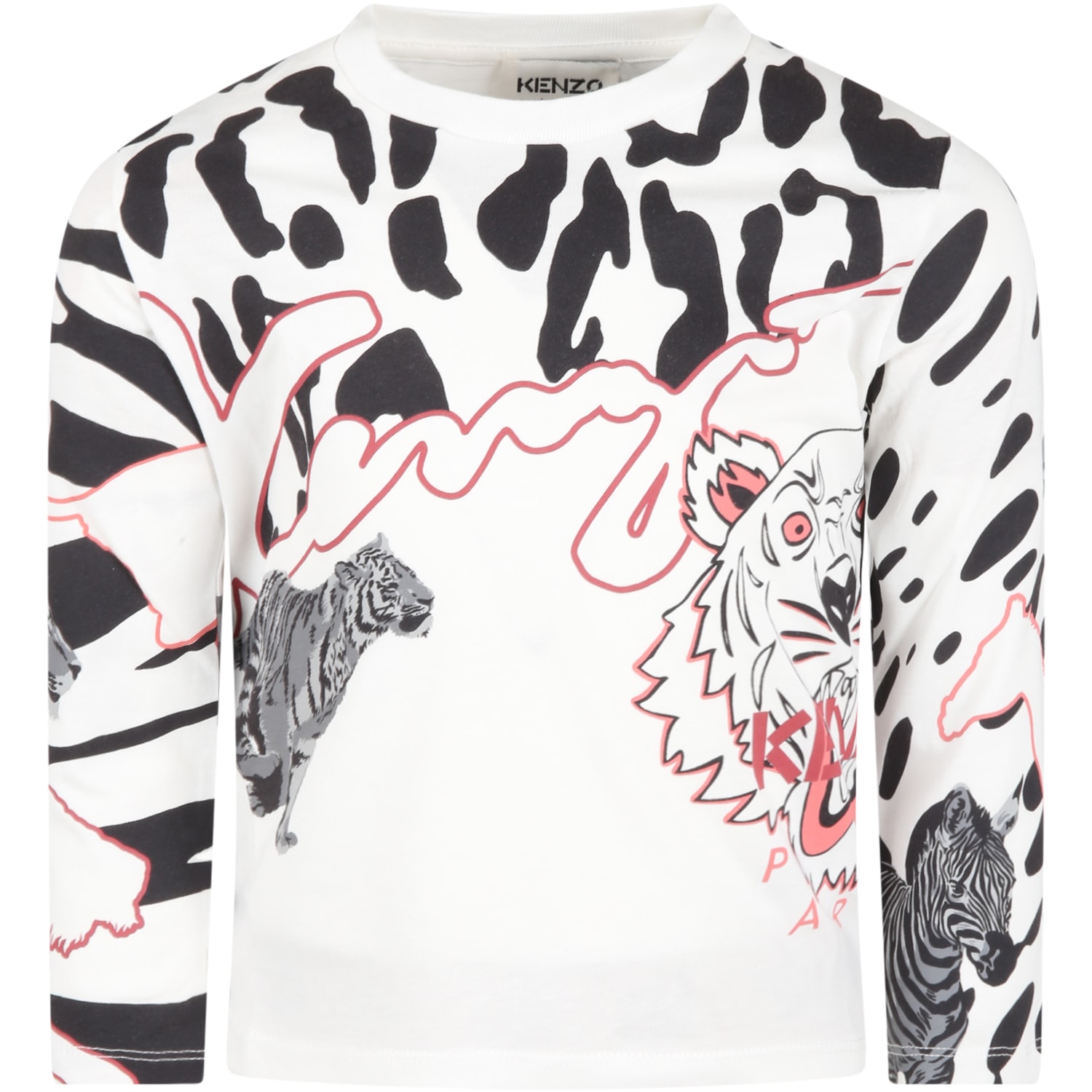 Kenzo Kids White T-shirt For Boy With Animals