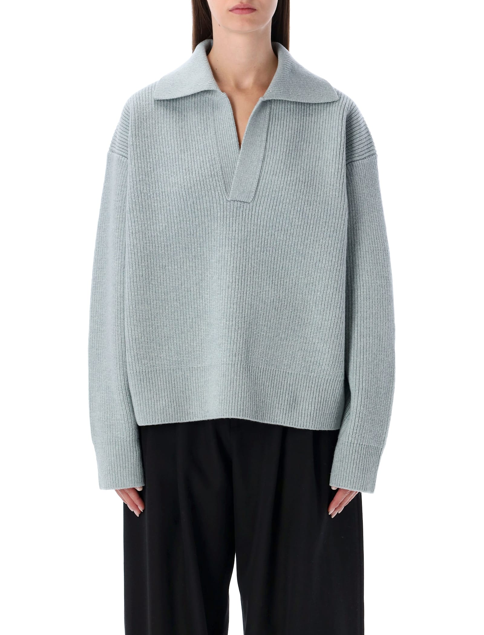 Studio Nicholson Nash Extrafine Merino Wool Polo Knit In Blue